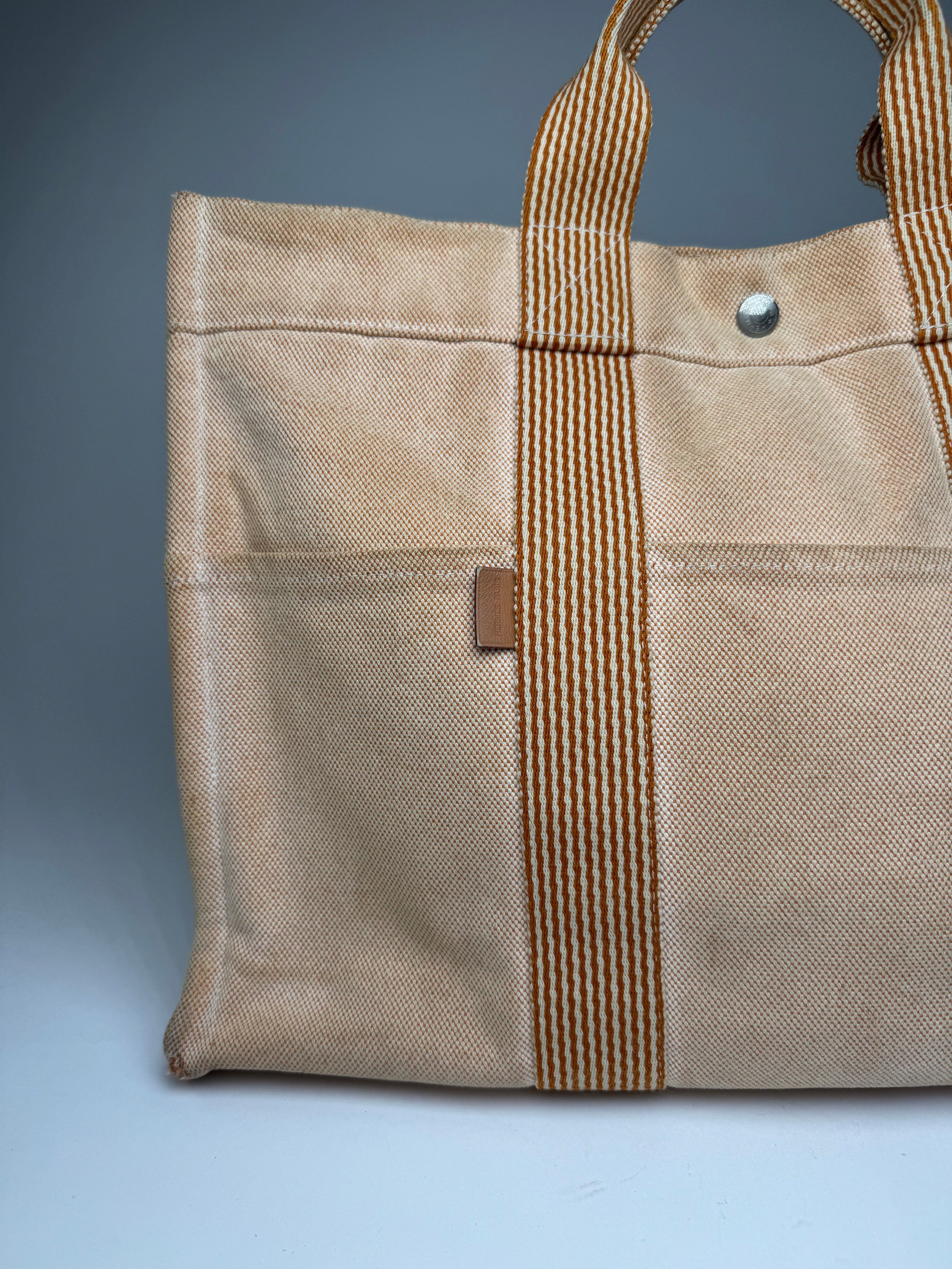 Other Vintage Hermes Canvas Striped Tote Bag Peach Size ONE SIZE - 6 Thumbnail