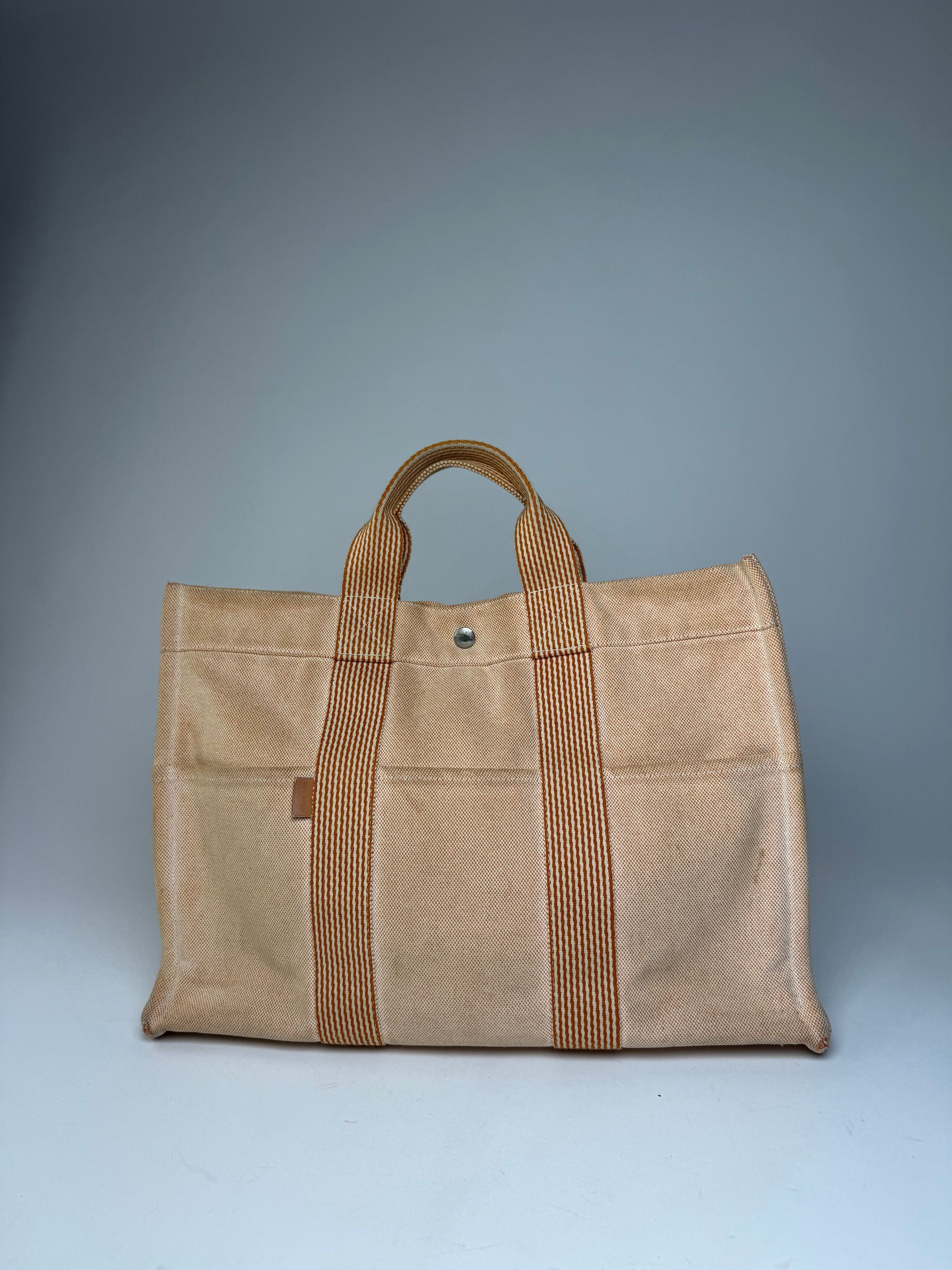 Other Vintage Hermes Canvas Striped Tote Bag Peach Size ONE SIZE - 5 Thumbnail
