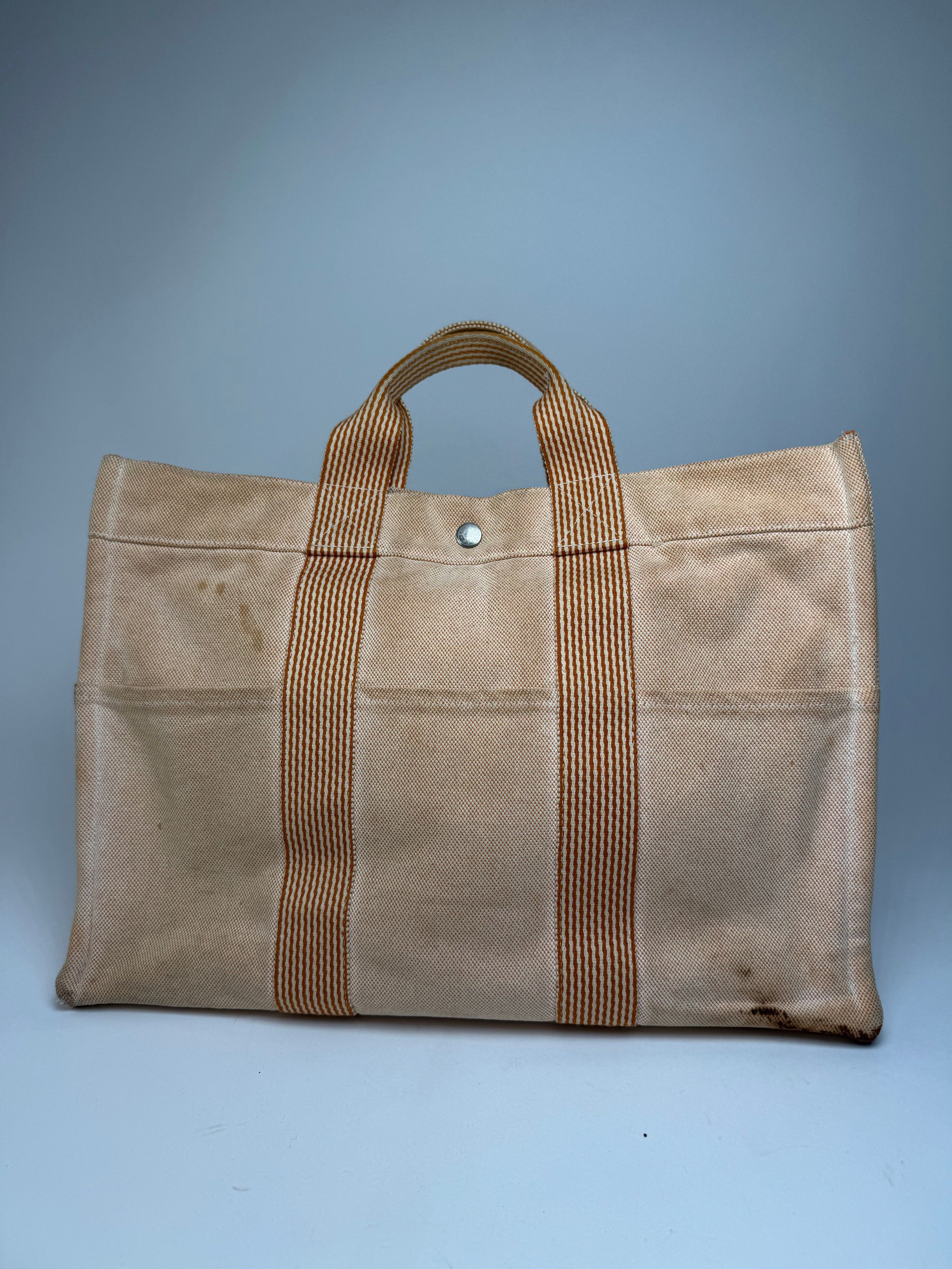 Other Vintage Hermes Canvas Striped Tote Bag Peach Size ONE SIZE - 2 Thumbnail
