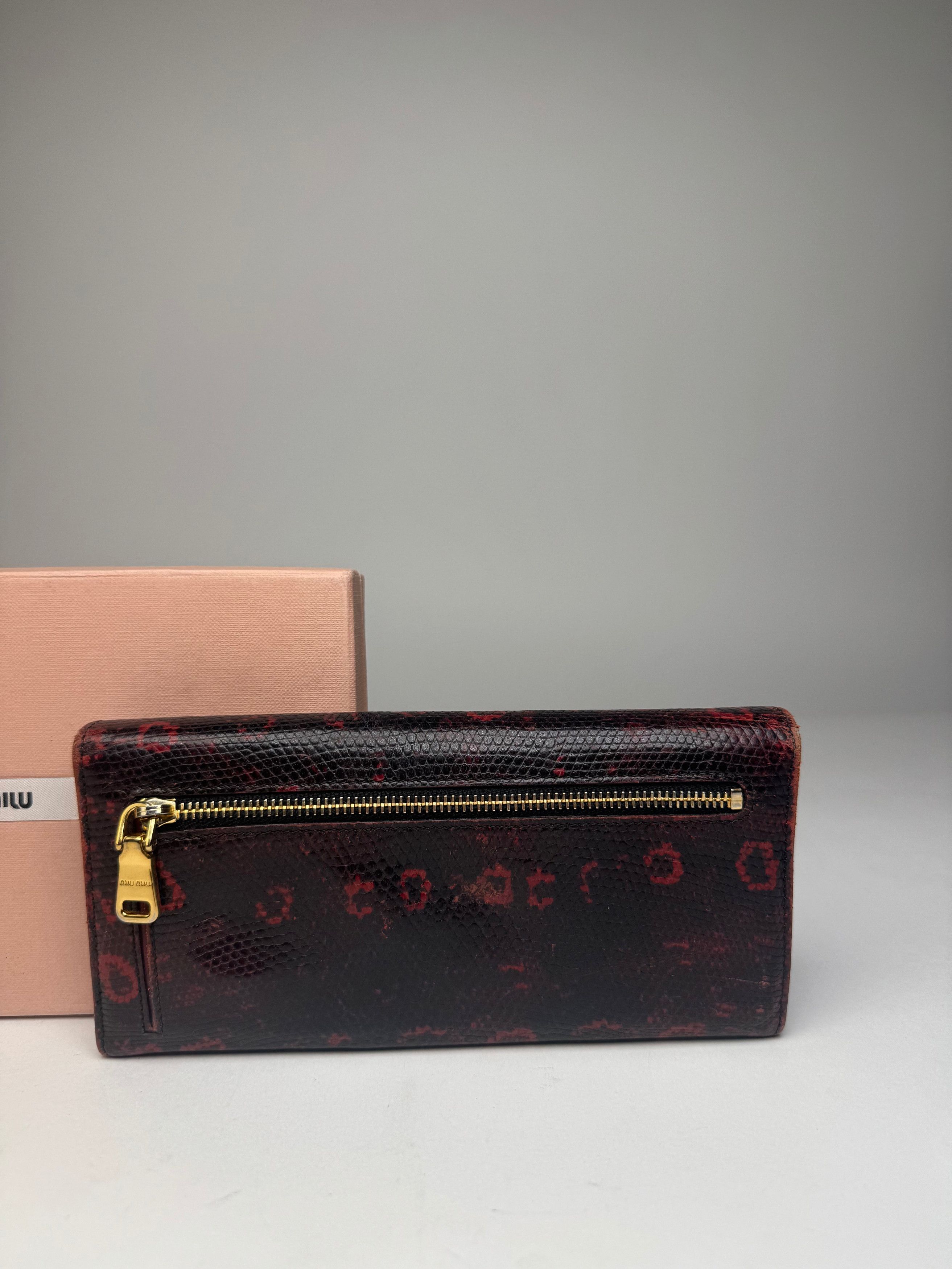 Miu Miu Vintage Snake Emblossed Leather Wallet Black Red Size ONE SIZE - 7 Thumbnail