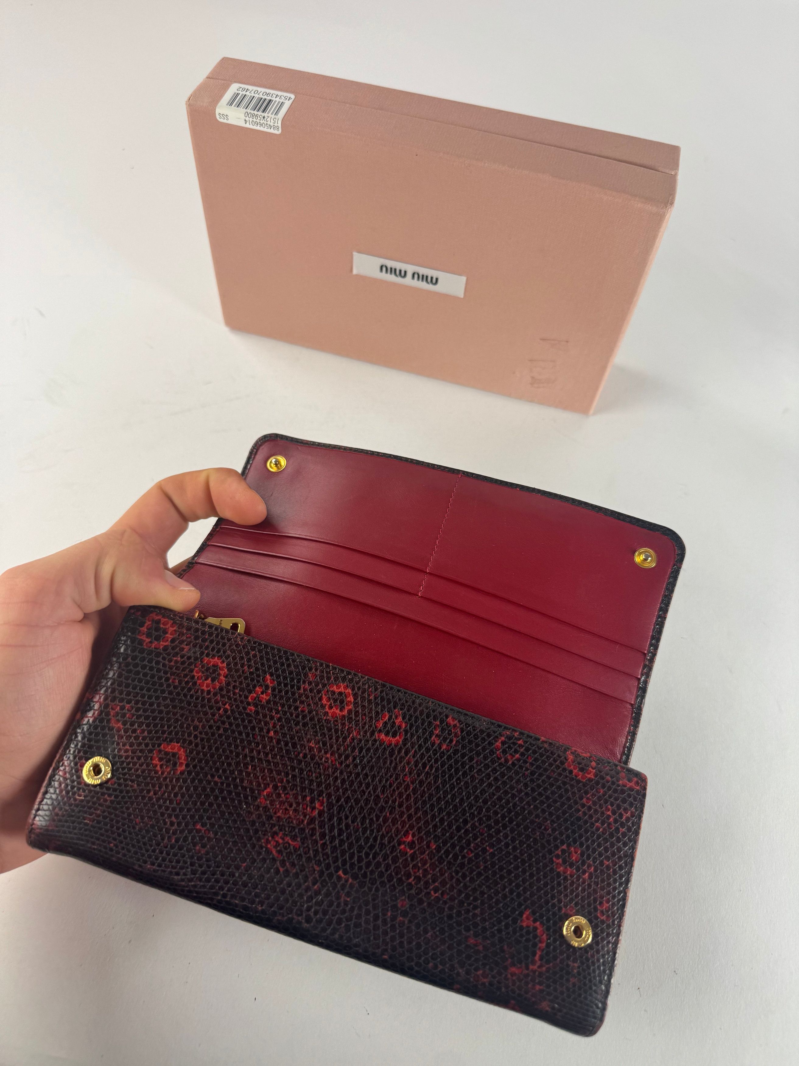 Miu Miu Vintage Snake Emblossed Leather Wallet Black Red Size ONE SIZE - 3 Thumbnail