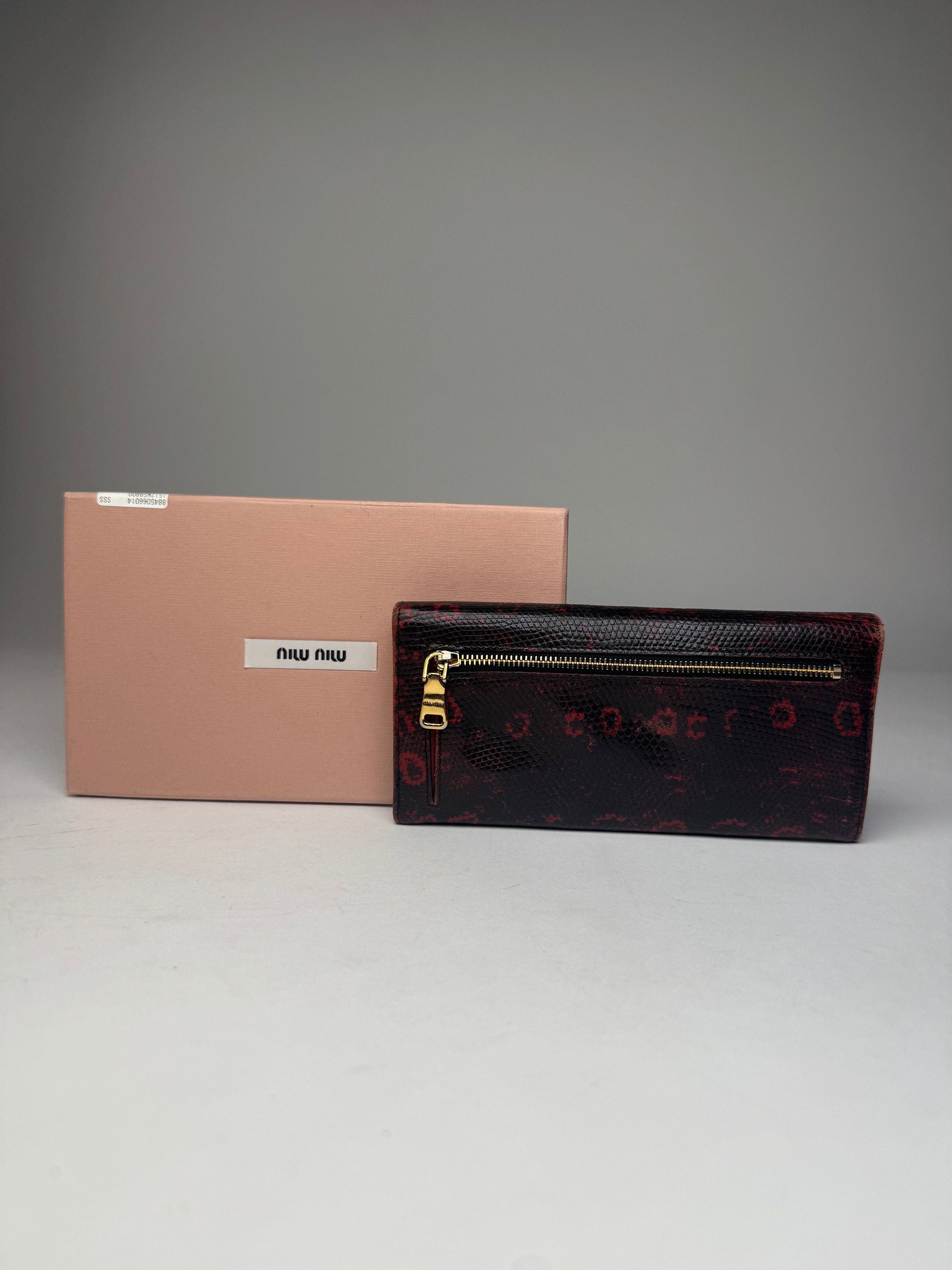 Miu Miu Vintage Snake Emblossed Leather Wallet Black Red Size ONE SIZE - 2 Thumbnail