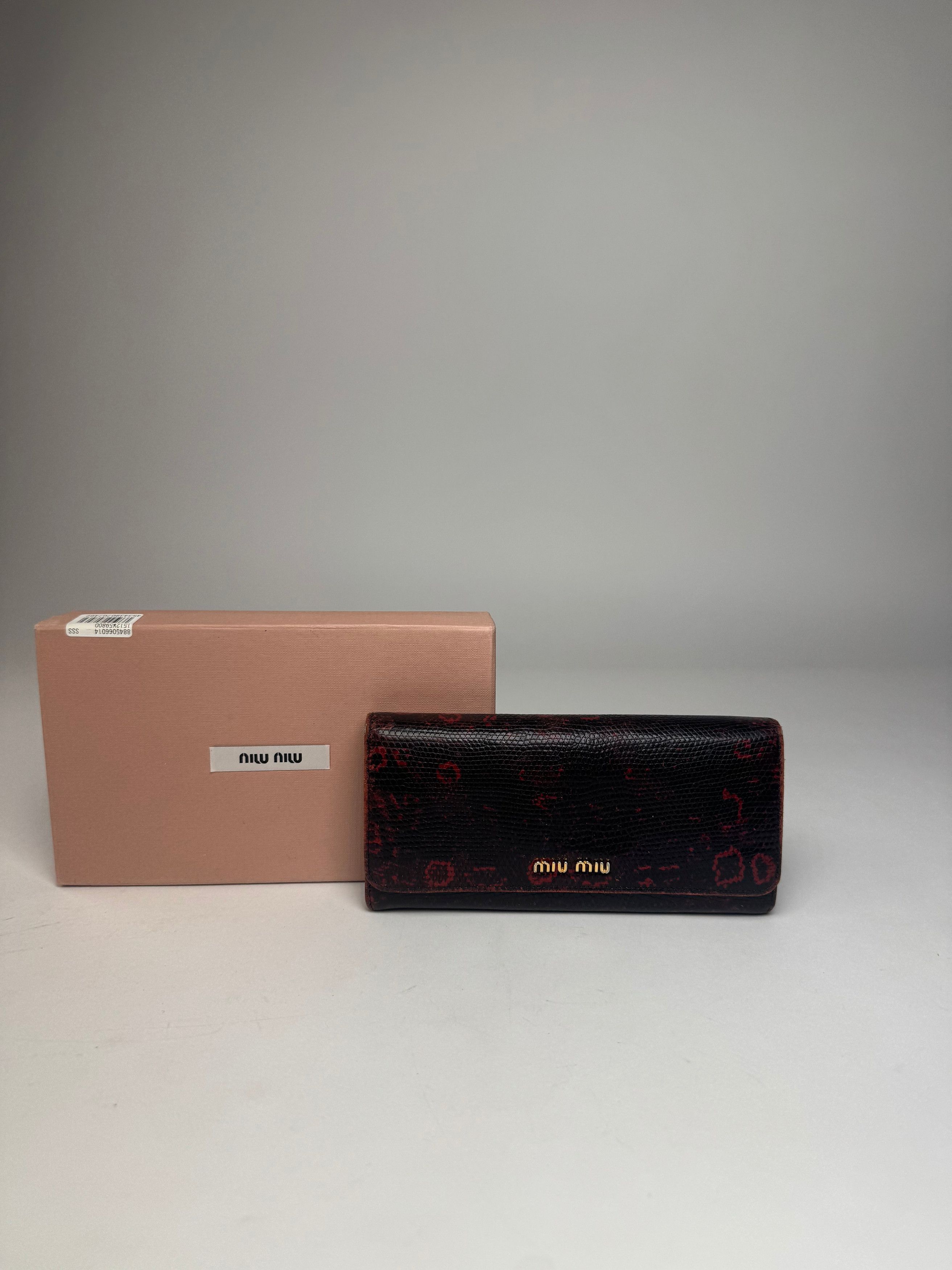 Miu Miu Vintage Snake Emblossed Leather Wallet Black Red Size ONE SIZE - 10 Thumbnail