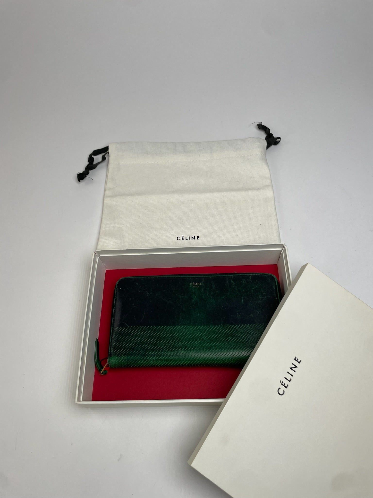Celine Vintage Paria Leather Zippy Wallet Green Size ONE SIZE - 3 Thumbnail