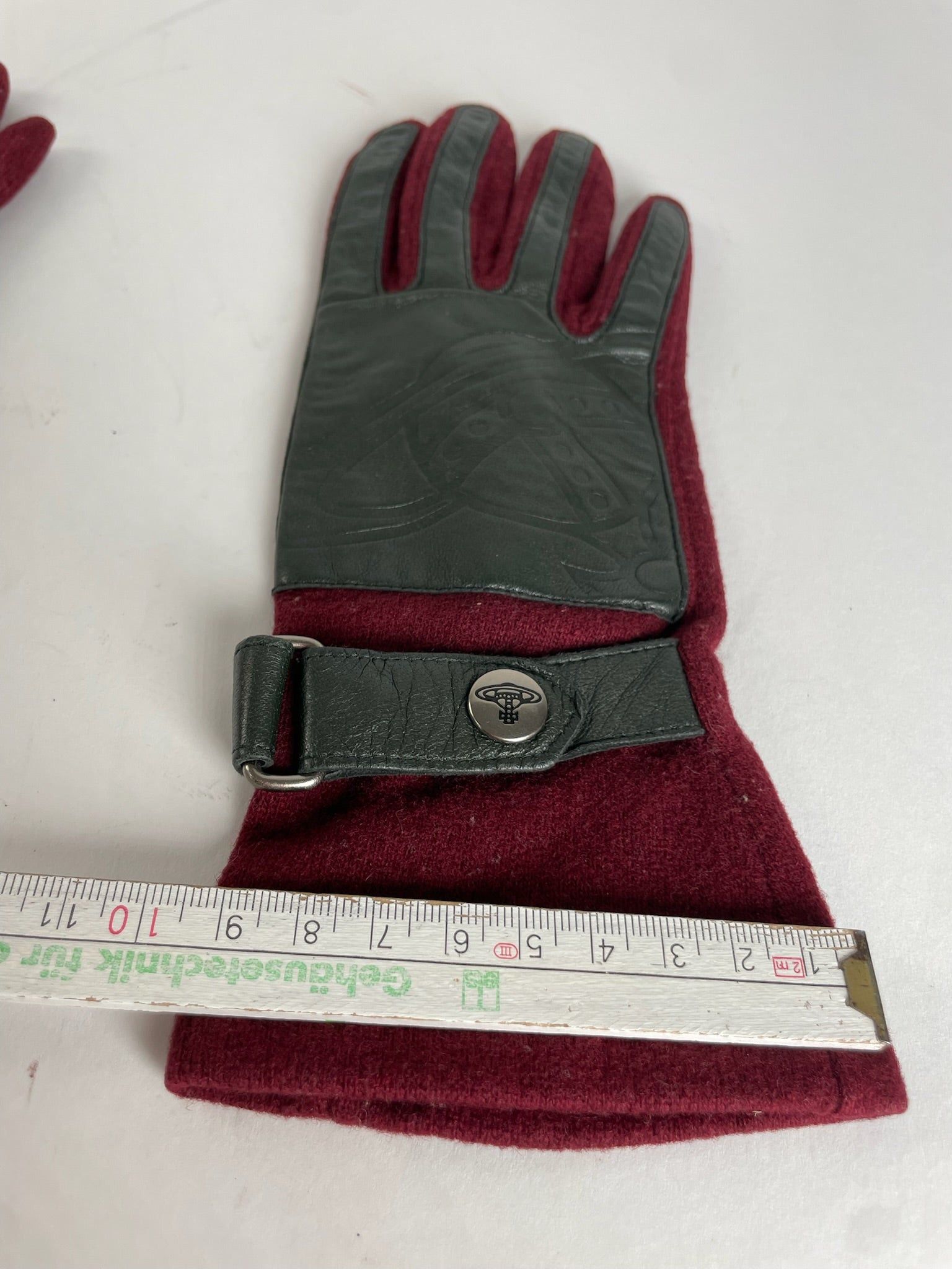 Vivienne Westwood Vintage Leather Wool Gloves Red Silver M Size ONE SIZE - 4 Thumbnail