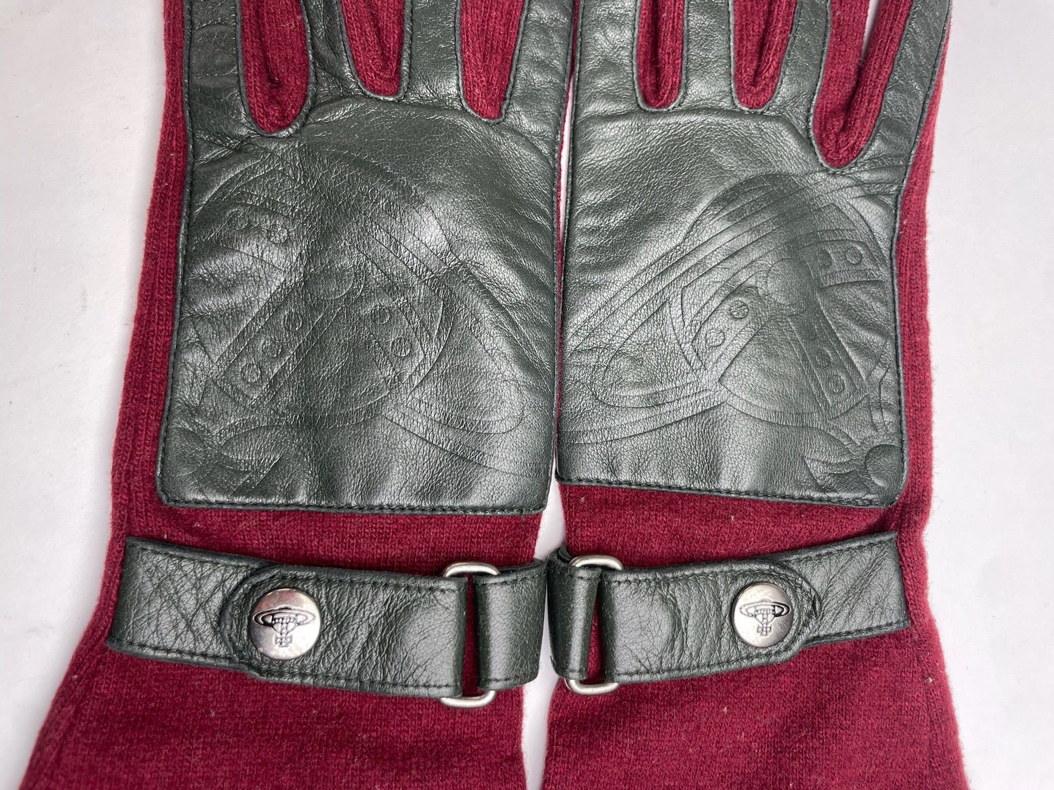Vivienne Westwood Vintage Leather Wool Gloves Red Silver M Size ONE SIZE - 3 Thumbnail