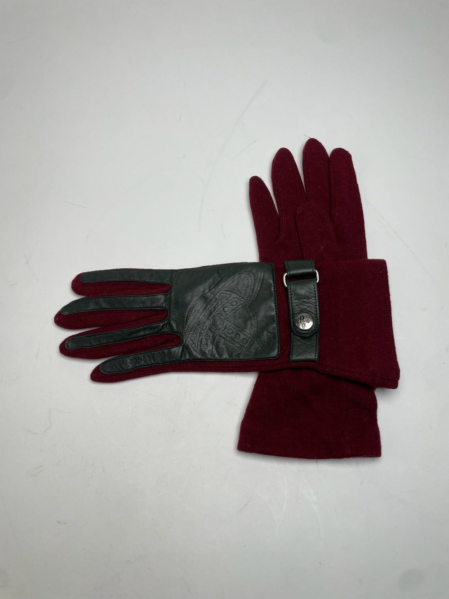 Vivienne Westwood Vintage Leather Wool Gloves Red Silver M Size ONE SIZE - 2 Thumbnail