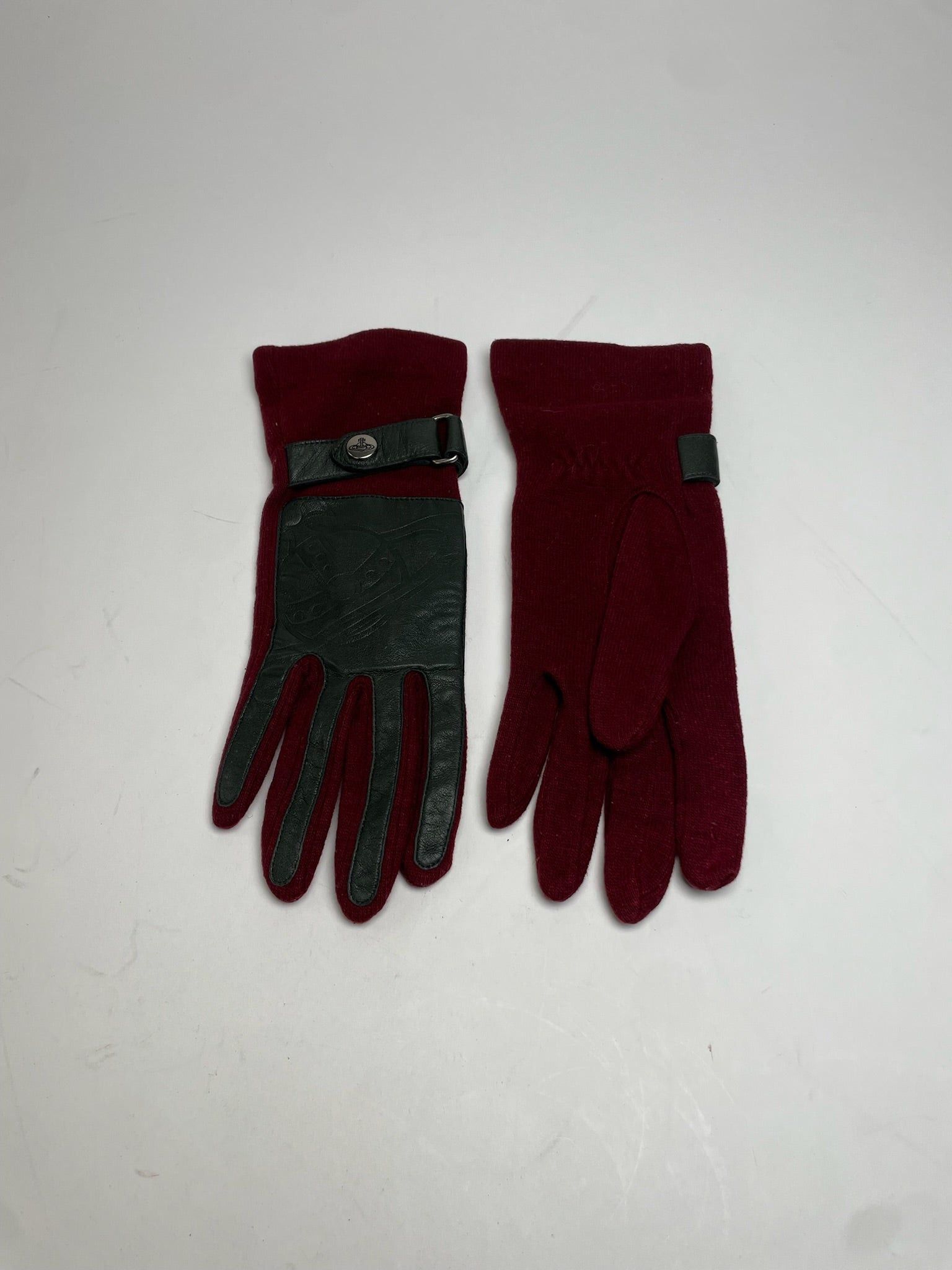 Vivienne Westwood Vintage Leather Wool Gloves Red Silver M Size ONE SIZE - 7 Thumbnail
