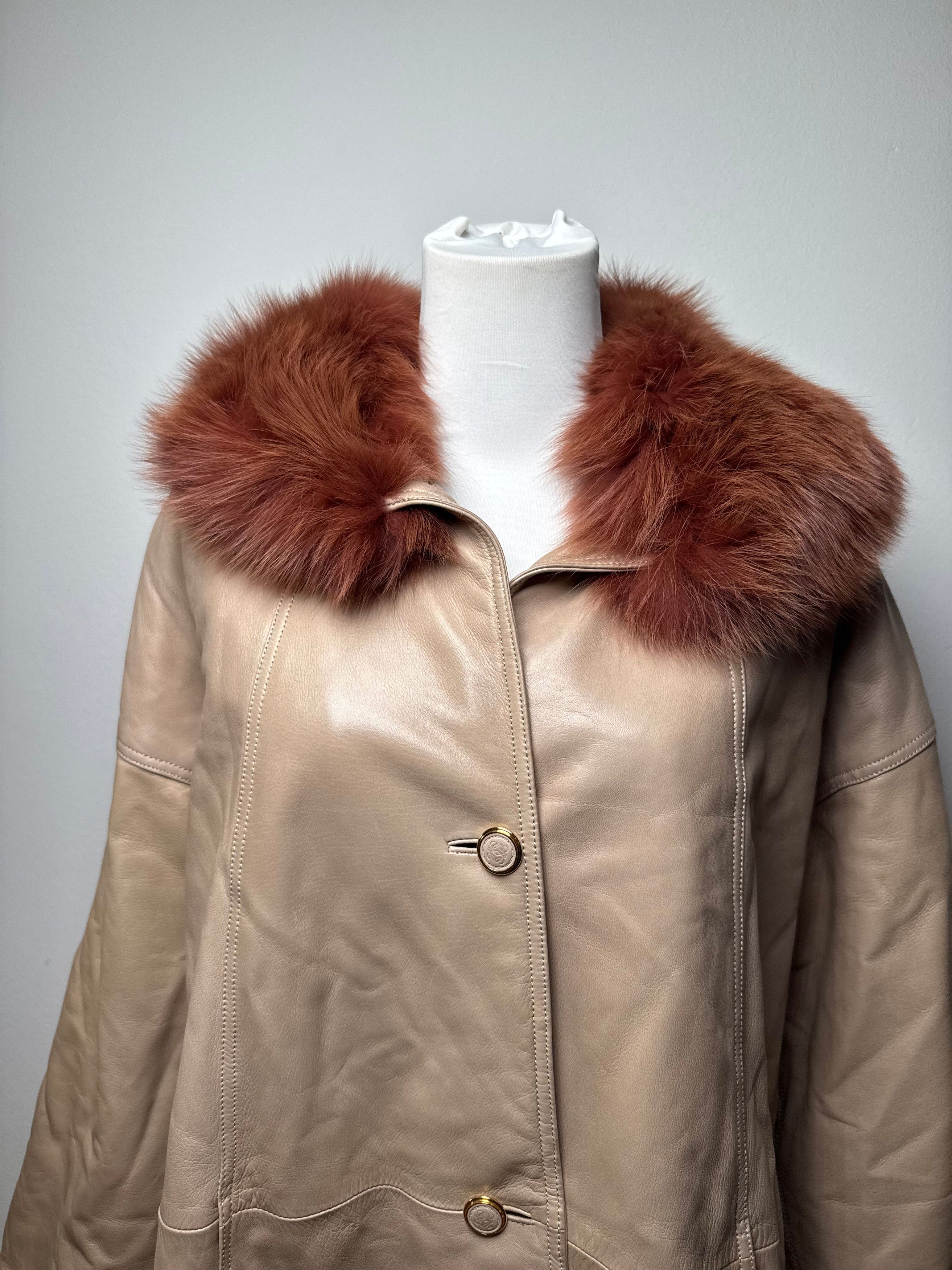 Loewe Vintage Madrid Leather Fur Coat 38/M Beige Brown Size S / US 4 / IT 40 - 2 Thumbnail