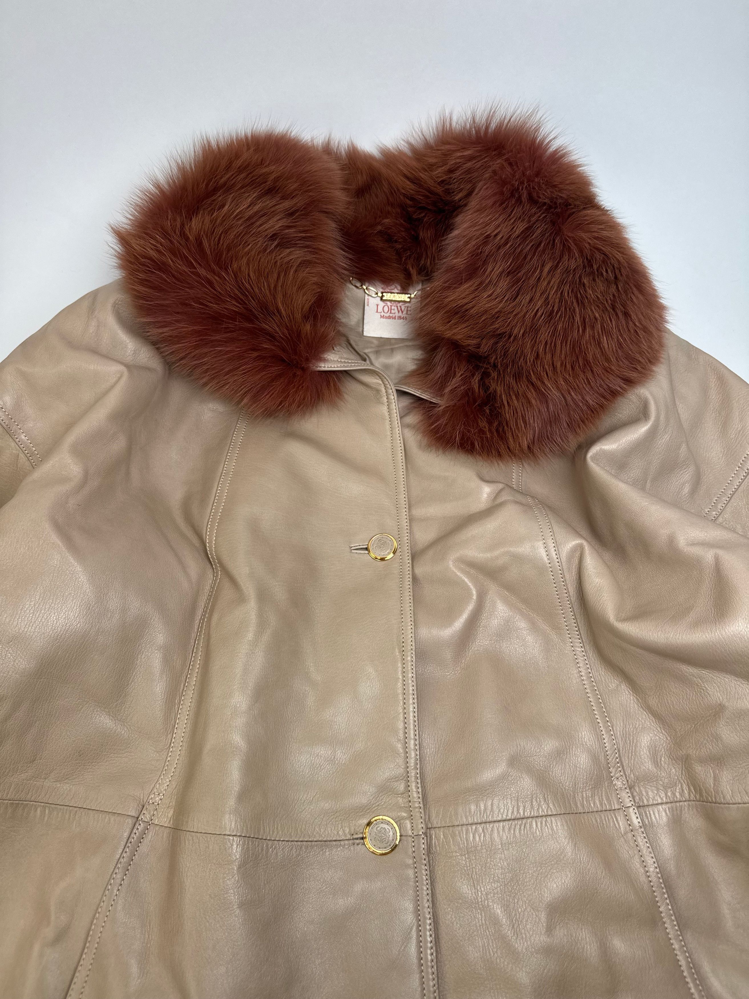 Loewe Vintage Madrid Leather Fur Coat 38/M Beige Brown Size S / US 4 / IT 40 - 10 Thumbnail