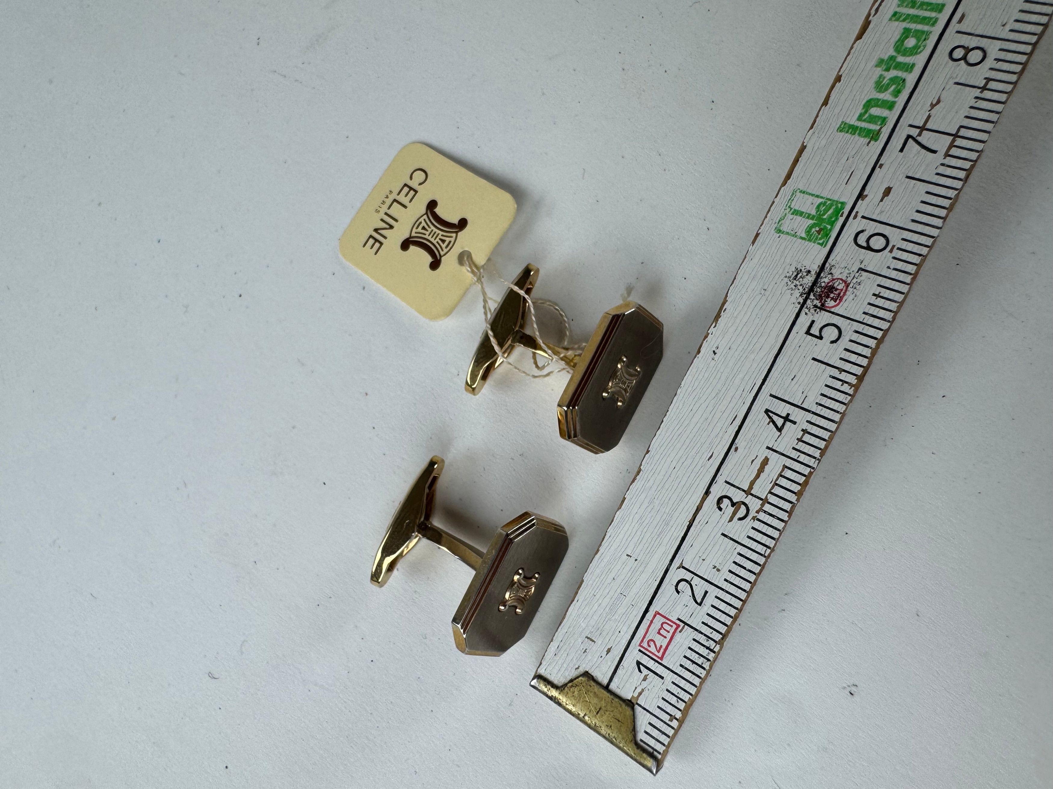Celine Vintage Paris Triomphe Logo Metal Clamp, cufflinks Set Silve Size ONE SIZE - 8 Thumbnail