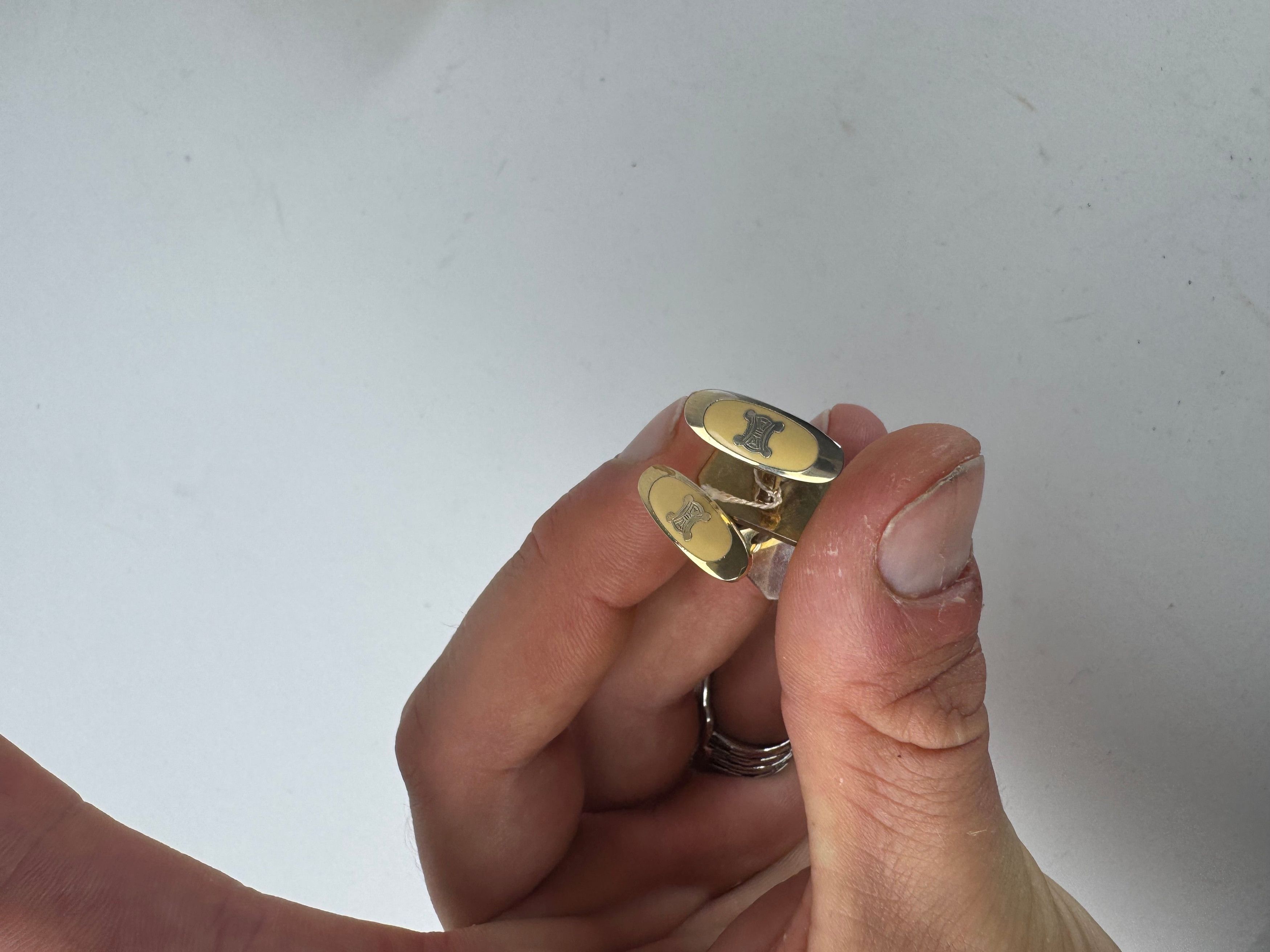 Celine Vintage Paris Triomphe Logo Metal Clamp, cufflinks Set Silve Size ONE SIZE - 5 Thumbnail