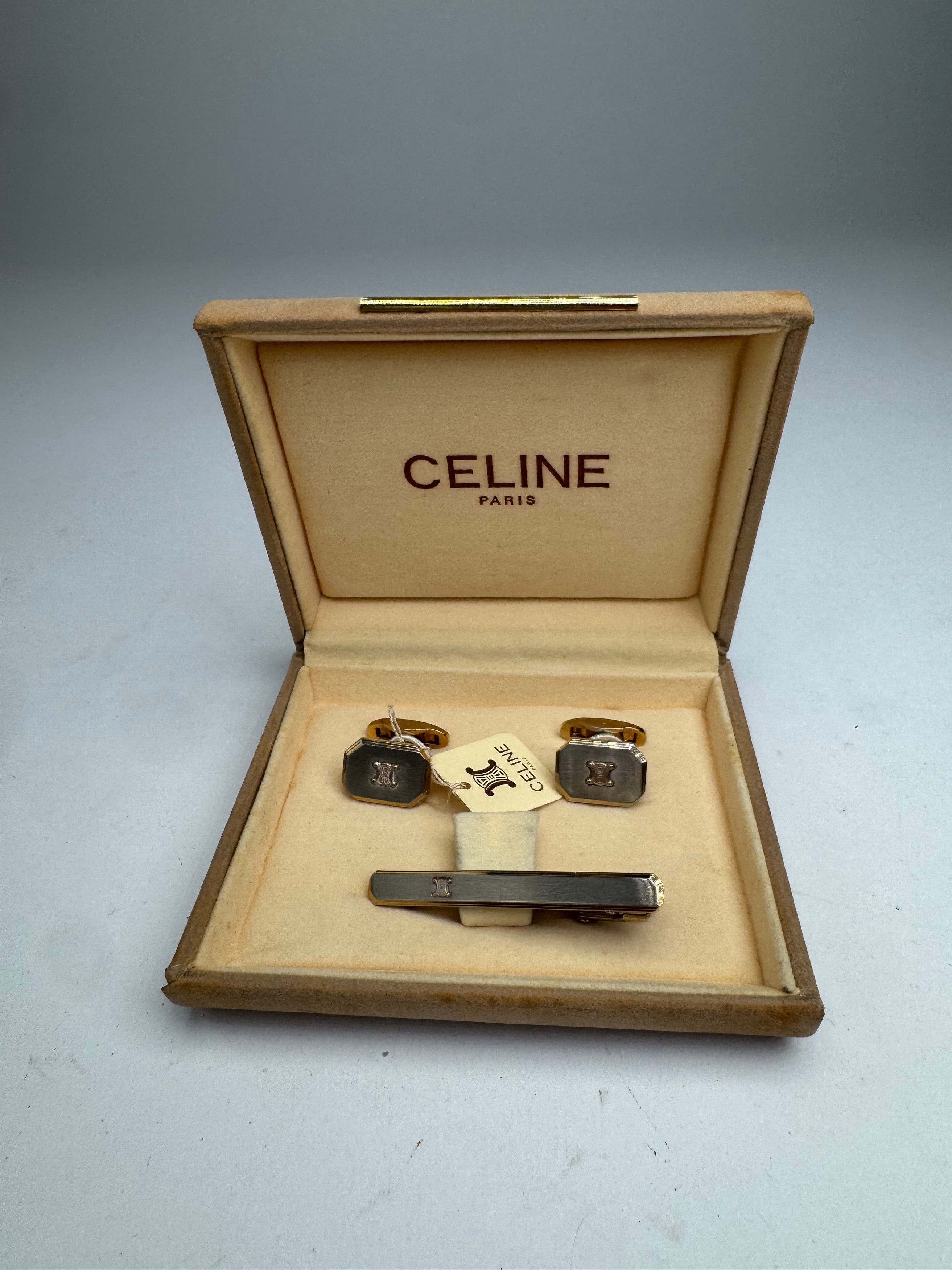Celine Vintage Paris Triomphe Logo Metal Clamp, cufflinks Set Silve Size ONE SIZE - 9 Thumbnail