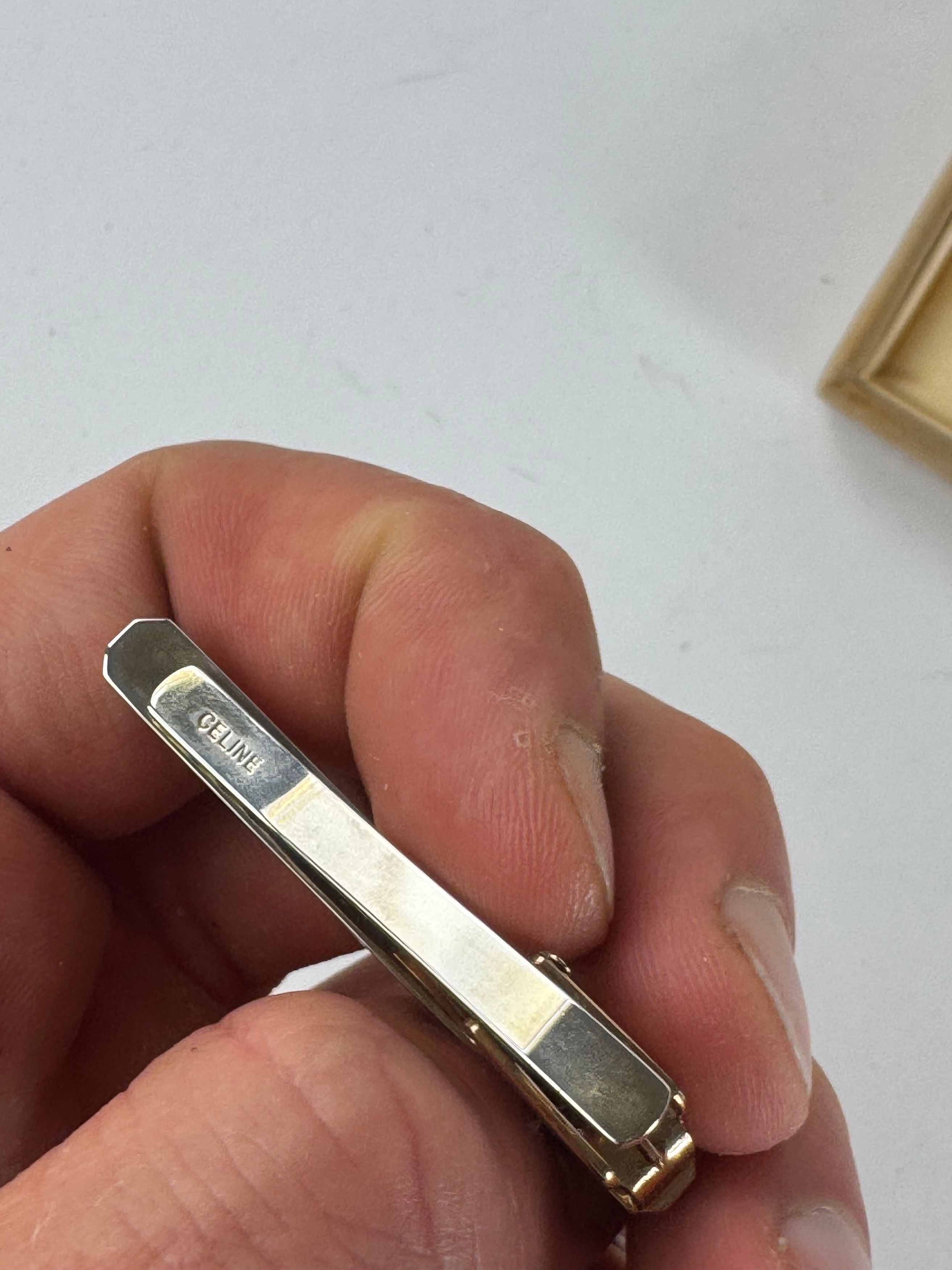 Celine Vintage Paris Triomphe Logo Metal Clamp, cufflinks Set Silve Size ONE SIZE - 3 Thumbnail