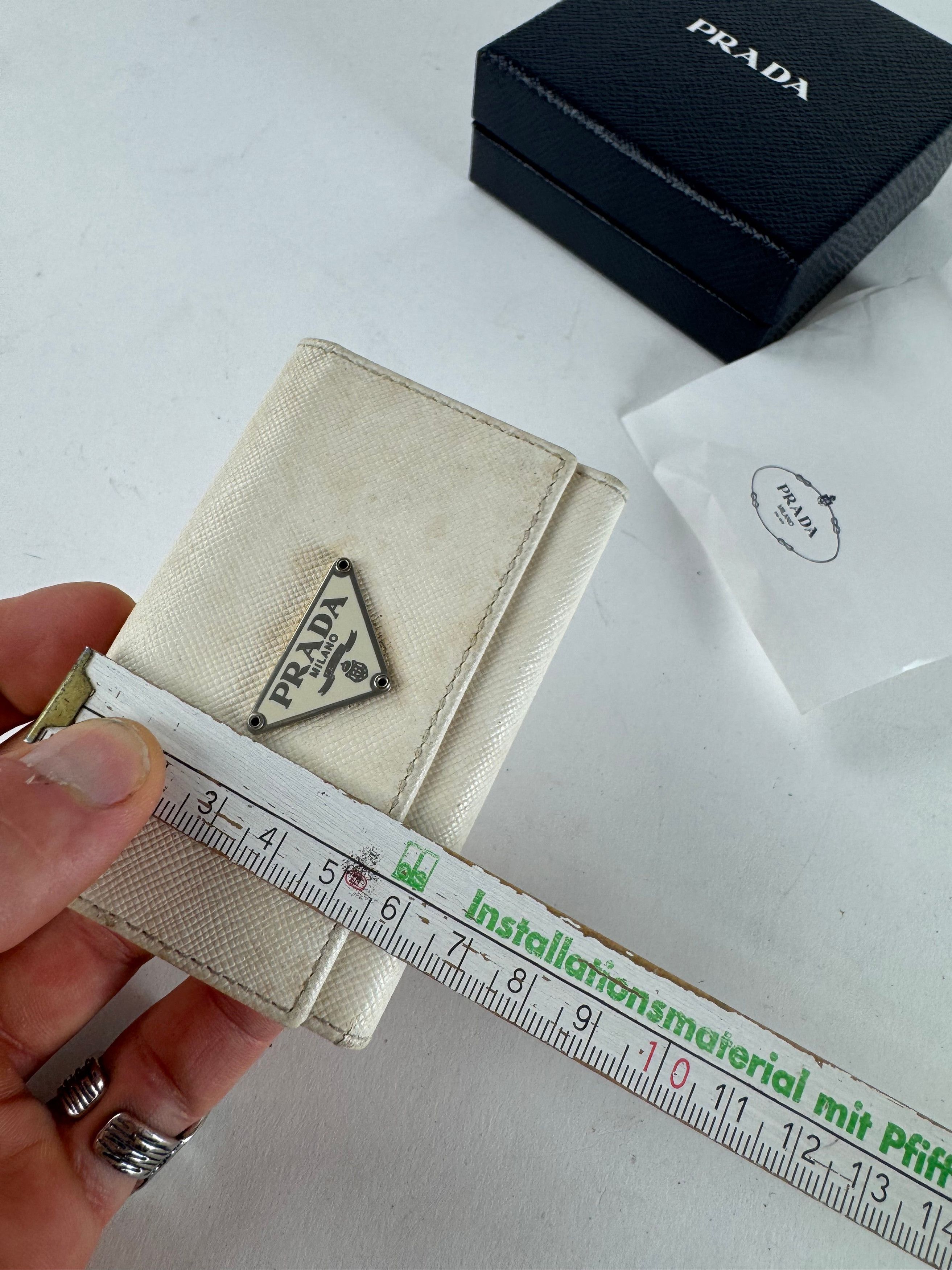 Prada Vintage Triangle Leather Key/Card Holder White Size ONE SIZE - 11 Thumbnail