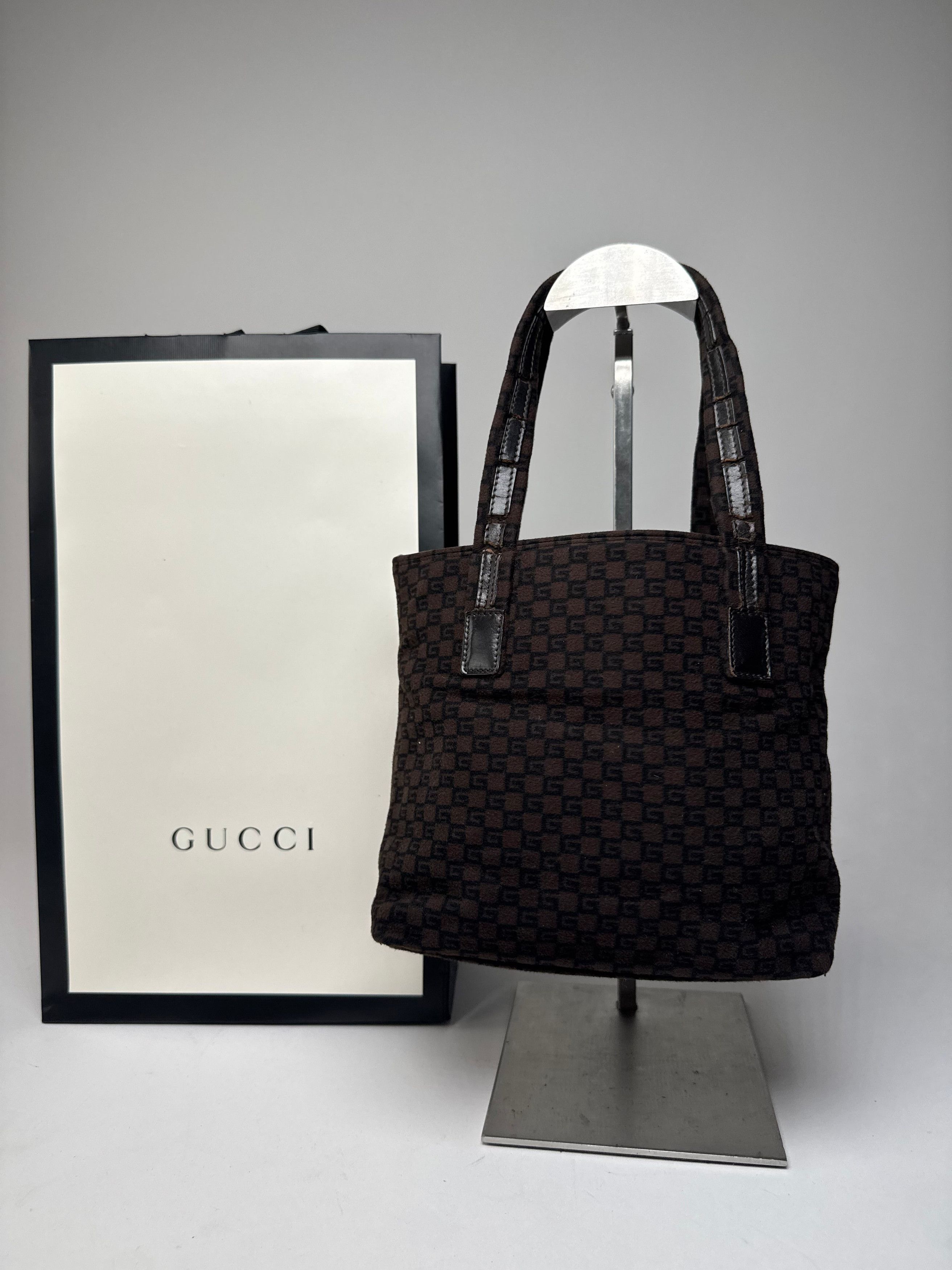 Gucci Vintage G Monogram Wool Leather Mini Tote Bag Brown Size ONE SIZE - 2 Thumbnail