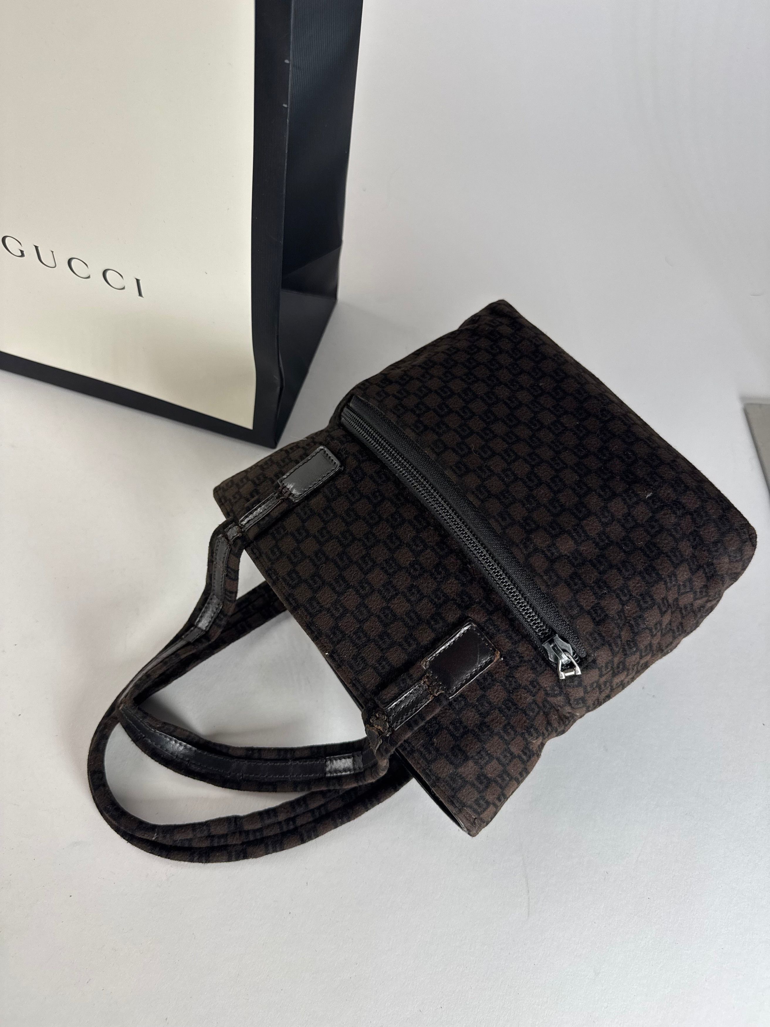 Gucci Vintage G Monogram Wool Leather Mini Tote Bag Brown Size ONE SIZE - 10 Thumbnail