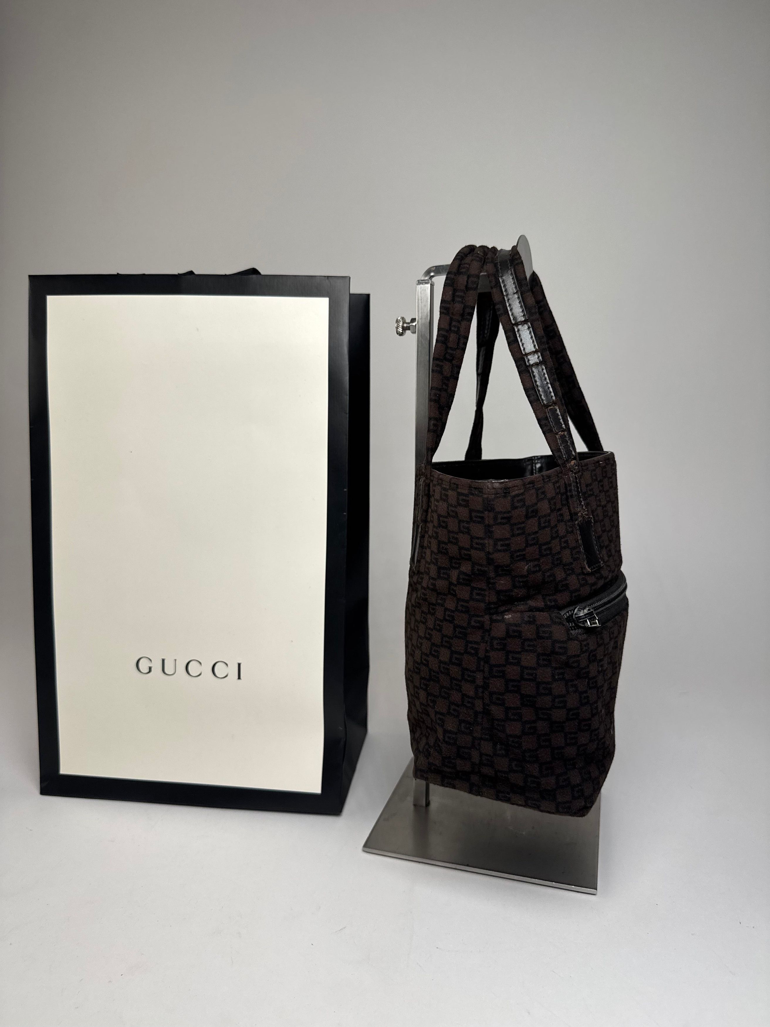 Gucci Vintage G Monogram Wool Leather Mini Tote Bag Brown Size ONE SIZE - 8 Thumbnail