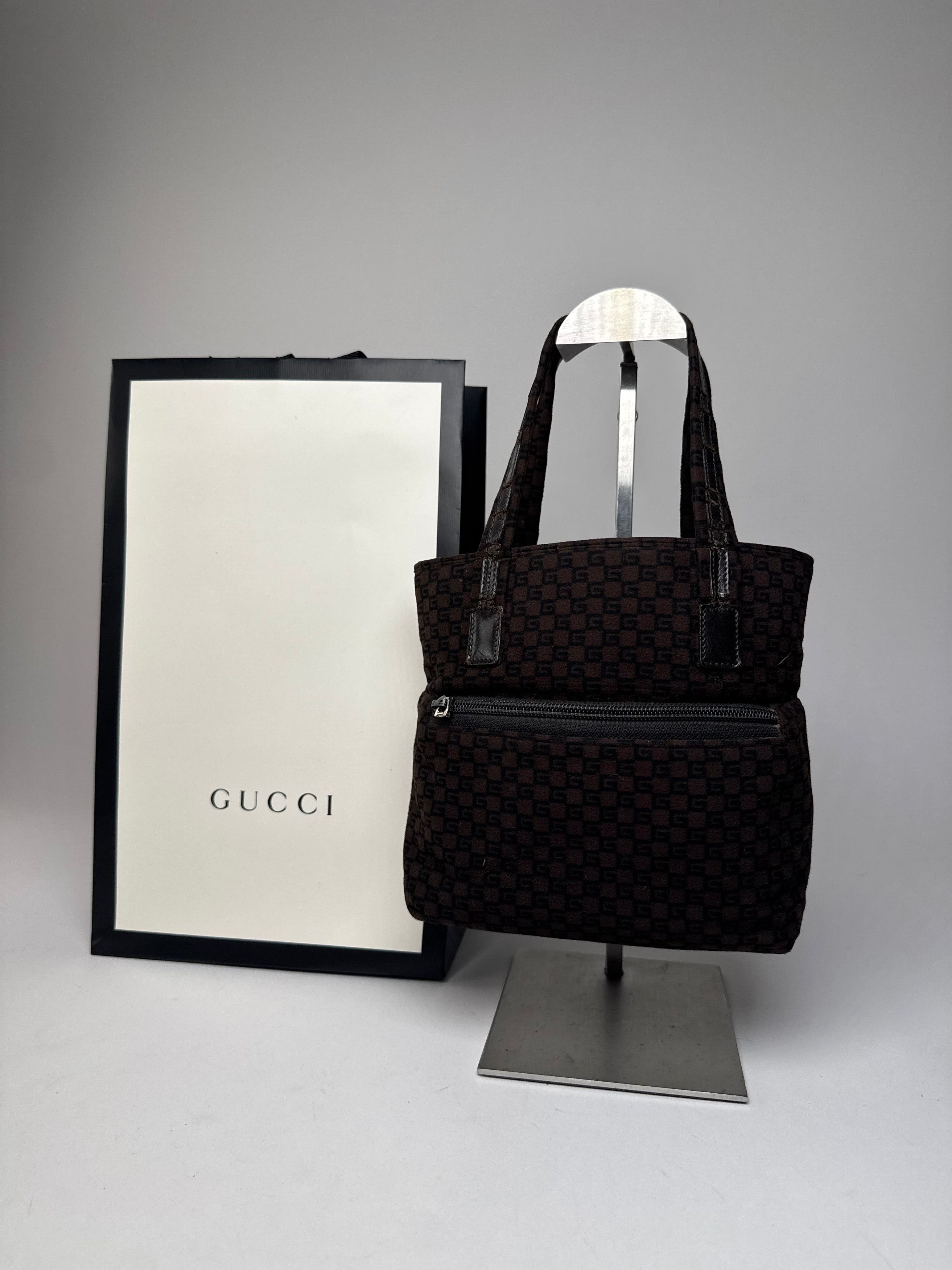 Gucci Vintage G Monogram Wool Leather Mini Tote Bag Brown Size ONE SIZE - 15 Thumbnail