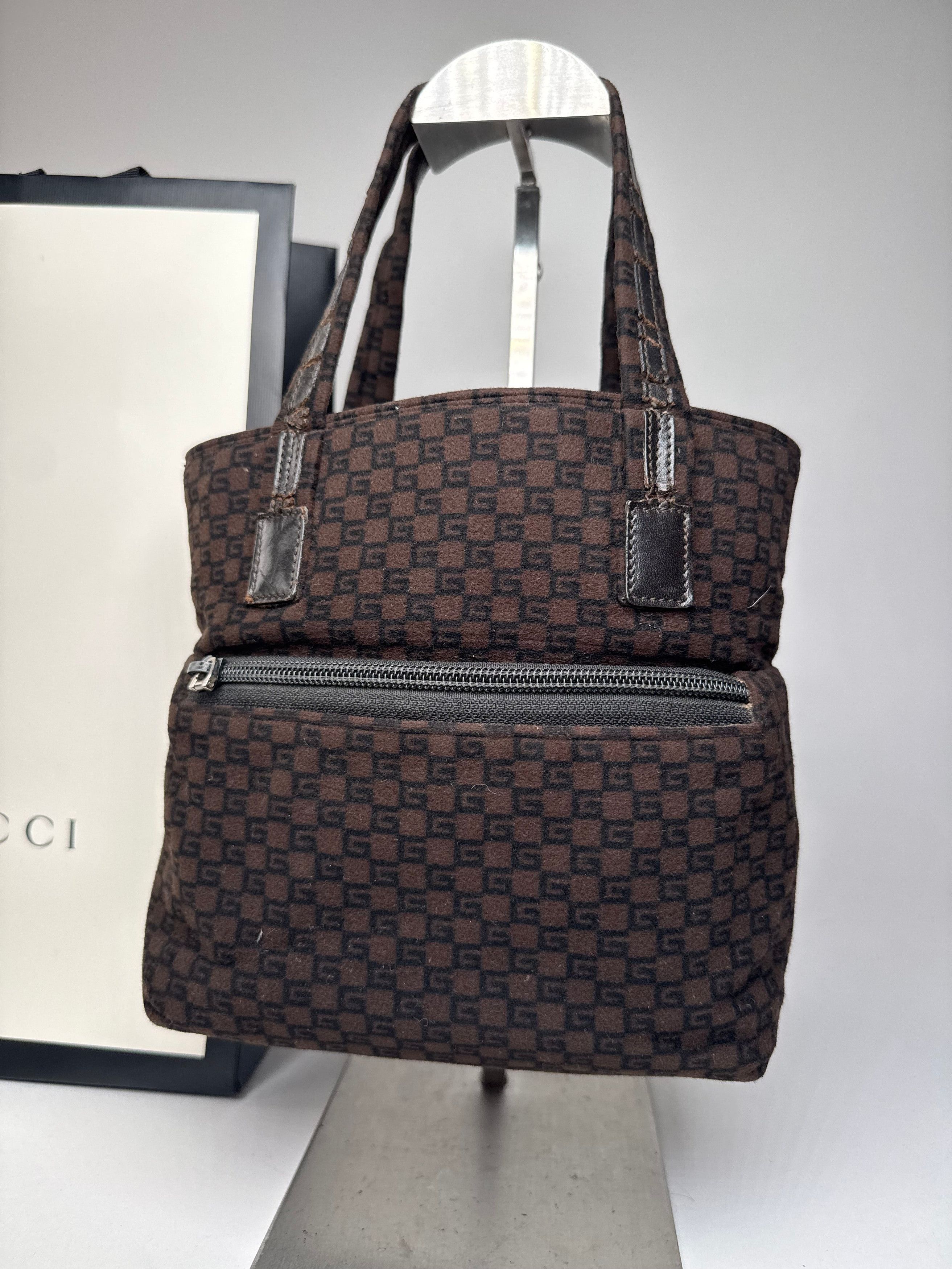 Gucci Vintage G Monogram Wool Leather Mini Tote Bag Brown Size ONE SIZE - 7 Thumbnail