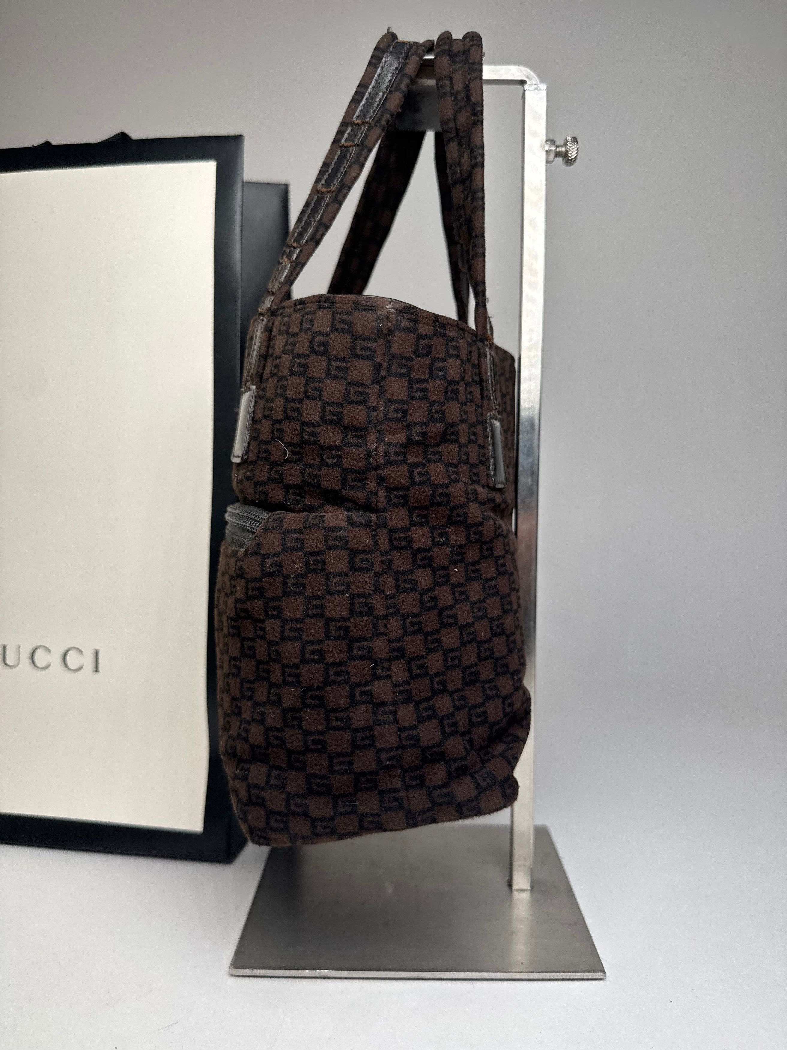 Gucci Vintage G Monogram Wool Leather Mini Tote Bag Brown Size ONE SIZE - 6 Thumbnail