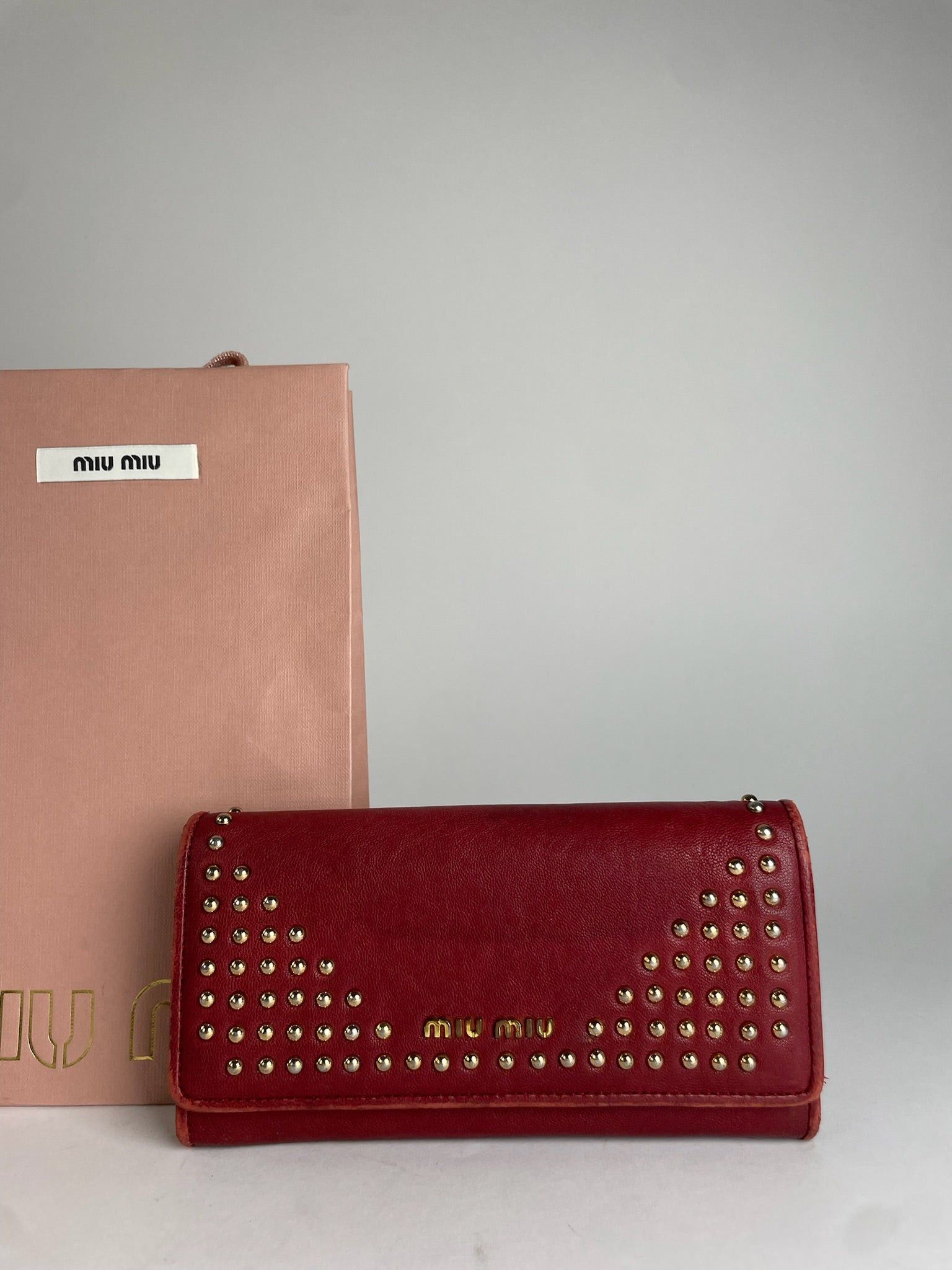 Miu Miu Vintage Studded Leather Wallet Red Size ONE SIZE - 3 Thumbnail