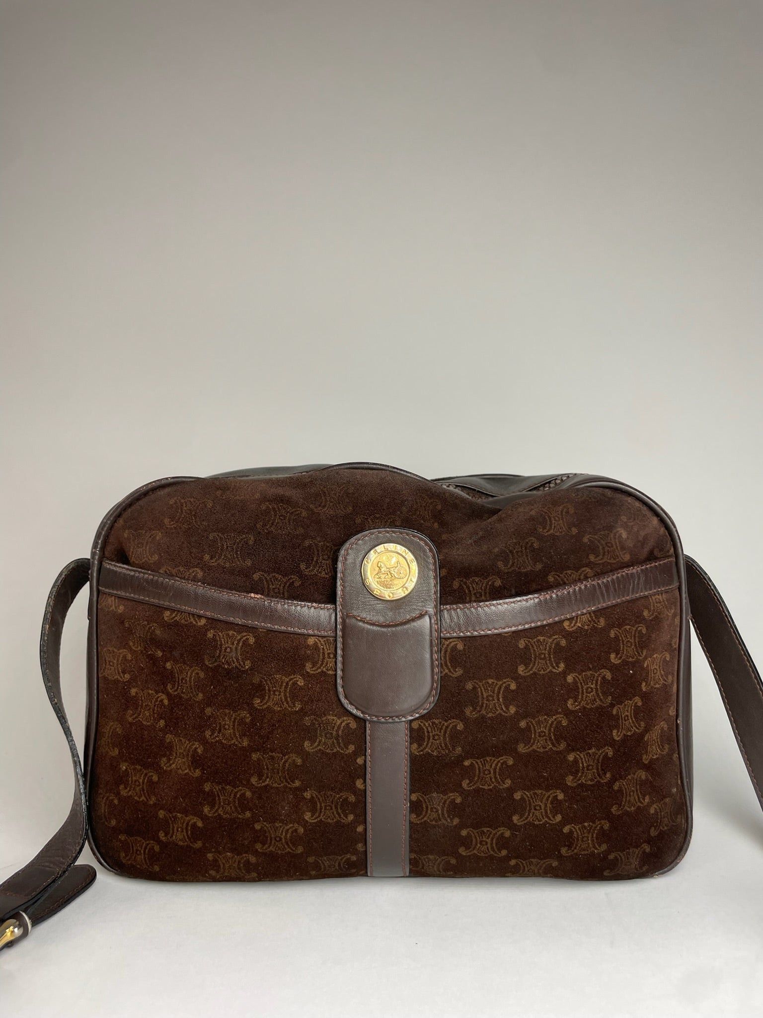 Celine Vintage Paris Suede Monogram Shoulder Crossbody Bag Brown Size ONE SIZE - 7 Thumbnail