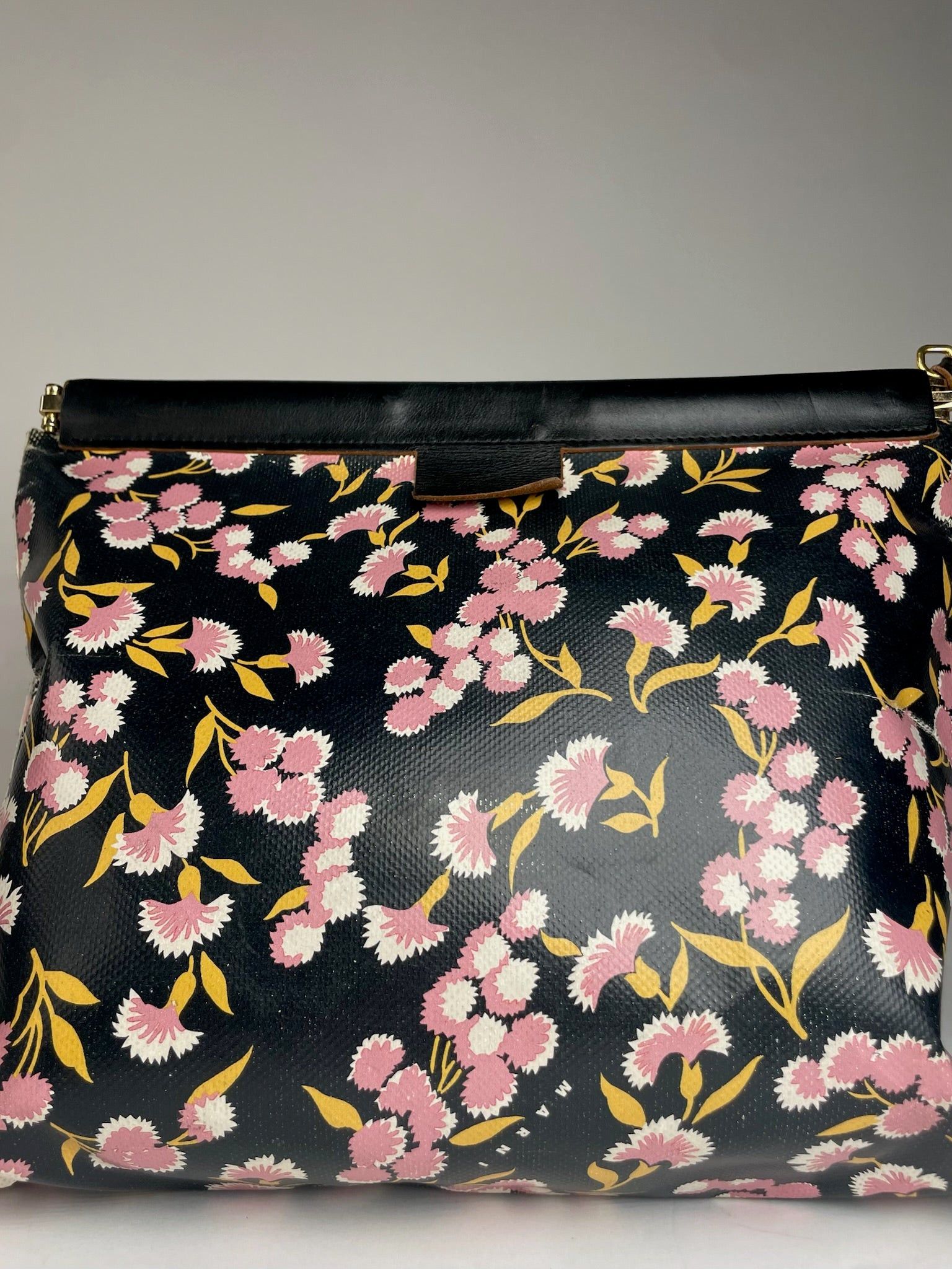 Marni Vintage Floral Leather Clutch Black Pink Green Size ONE SIZE - 6 Thumbnail