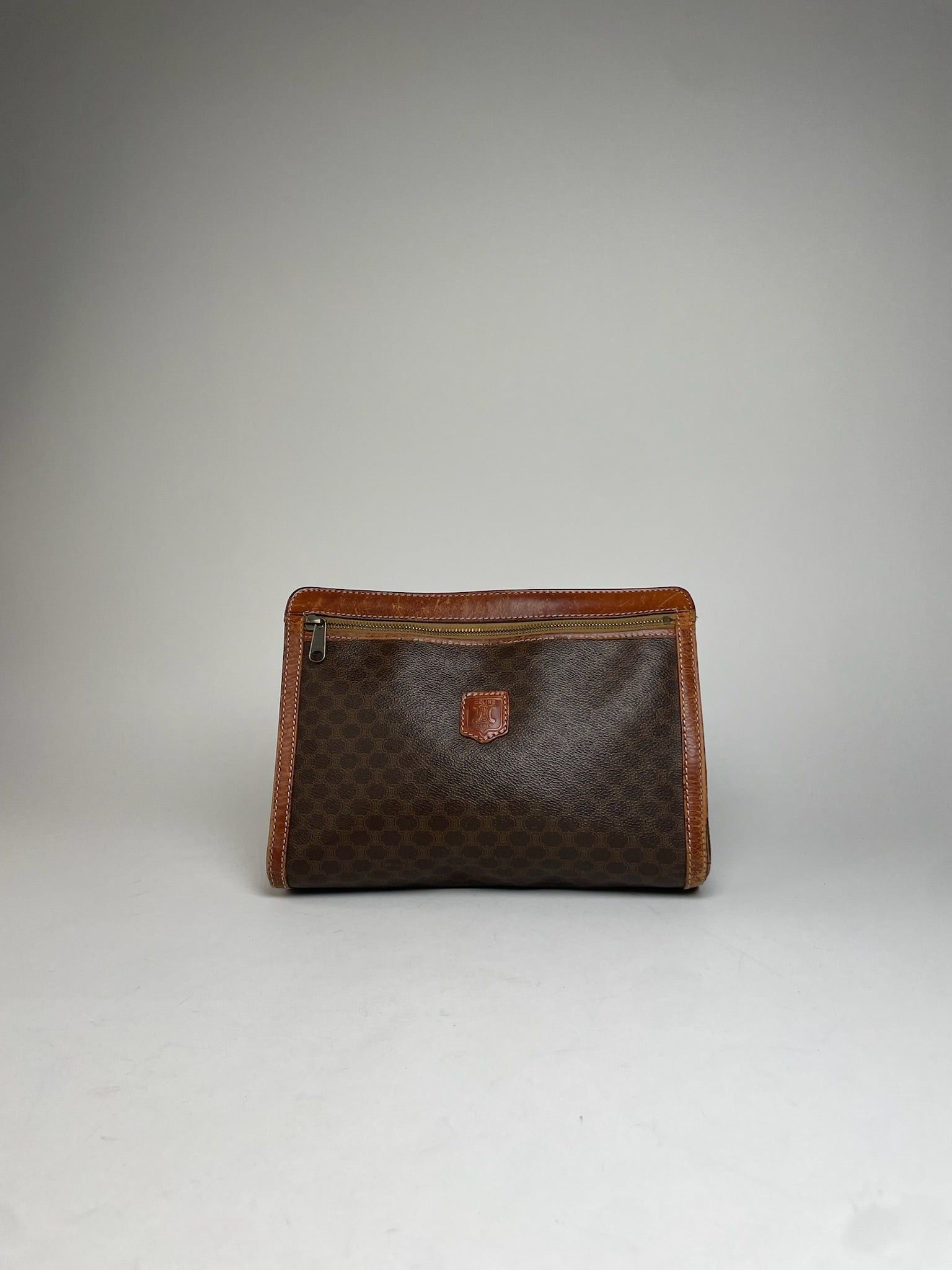 Celine Vintage Paris Triomphe Monogram Leather Clutch Brown Size ONE SIZE - 8 Thumbnail