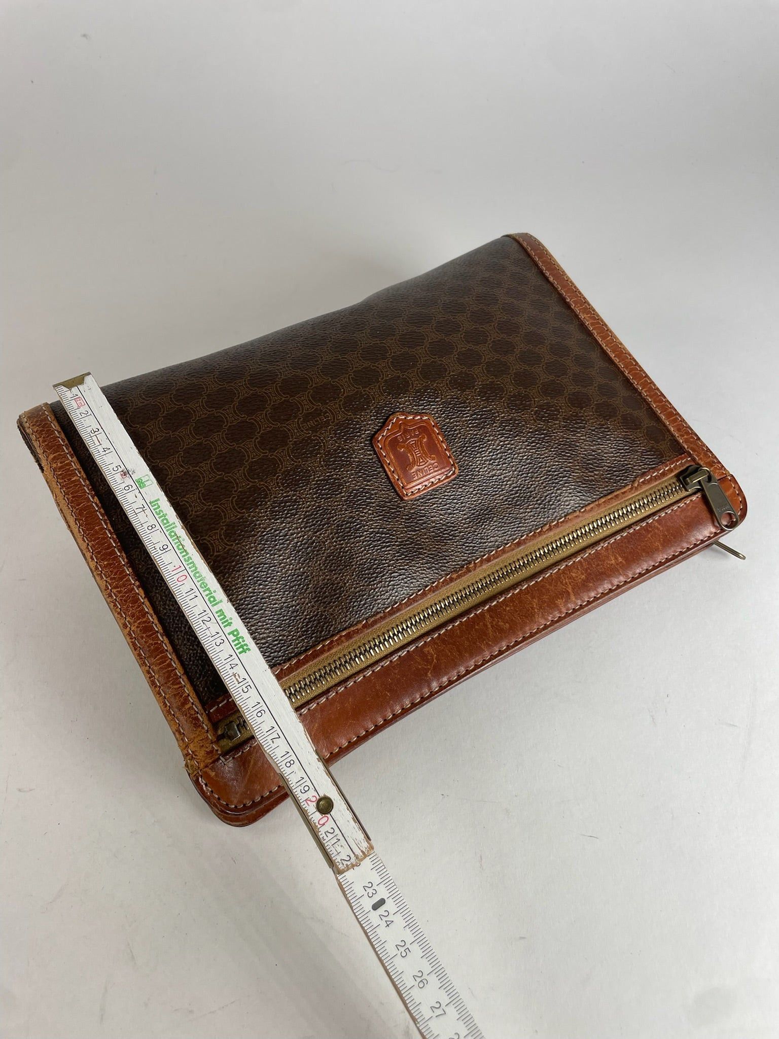 Celine Vintage Paris Triomphe Monogram Leather Clutch Brown Size ONE SIZE - 12 Thumbnail