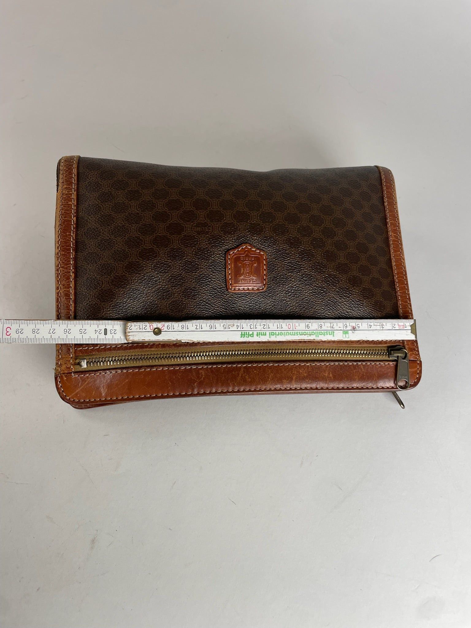 Celine Vintage Paris Triomphe Monogram Leather Clutch Brown Size ONE SIZE - 11 Thumbnail