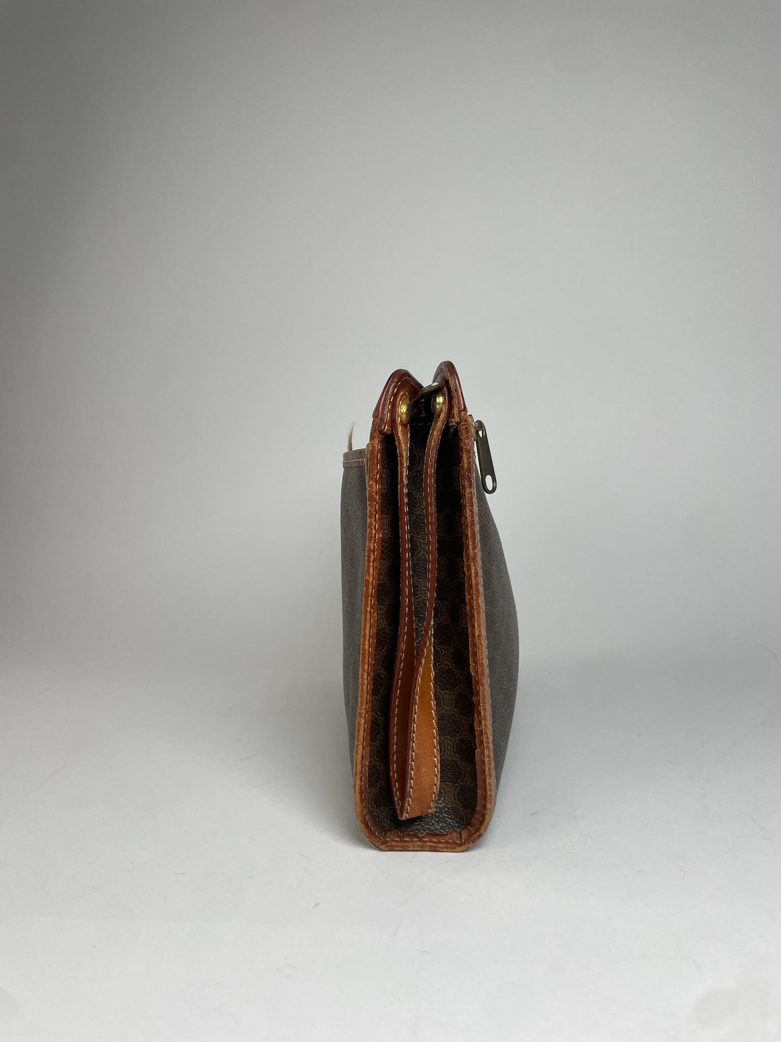 Celine Vintage Paris Triomphe Monogram Leather Clutch Brown Size ONE SIZE - 9 Thumbnail