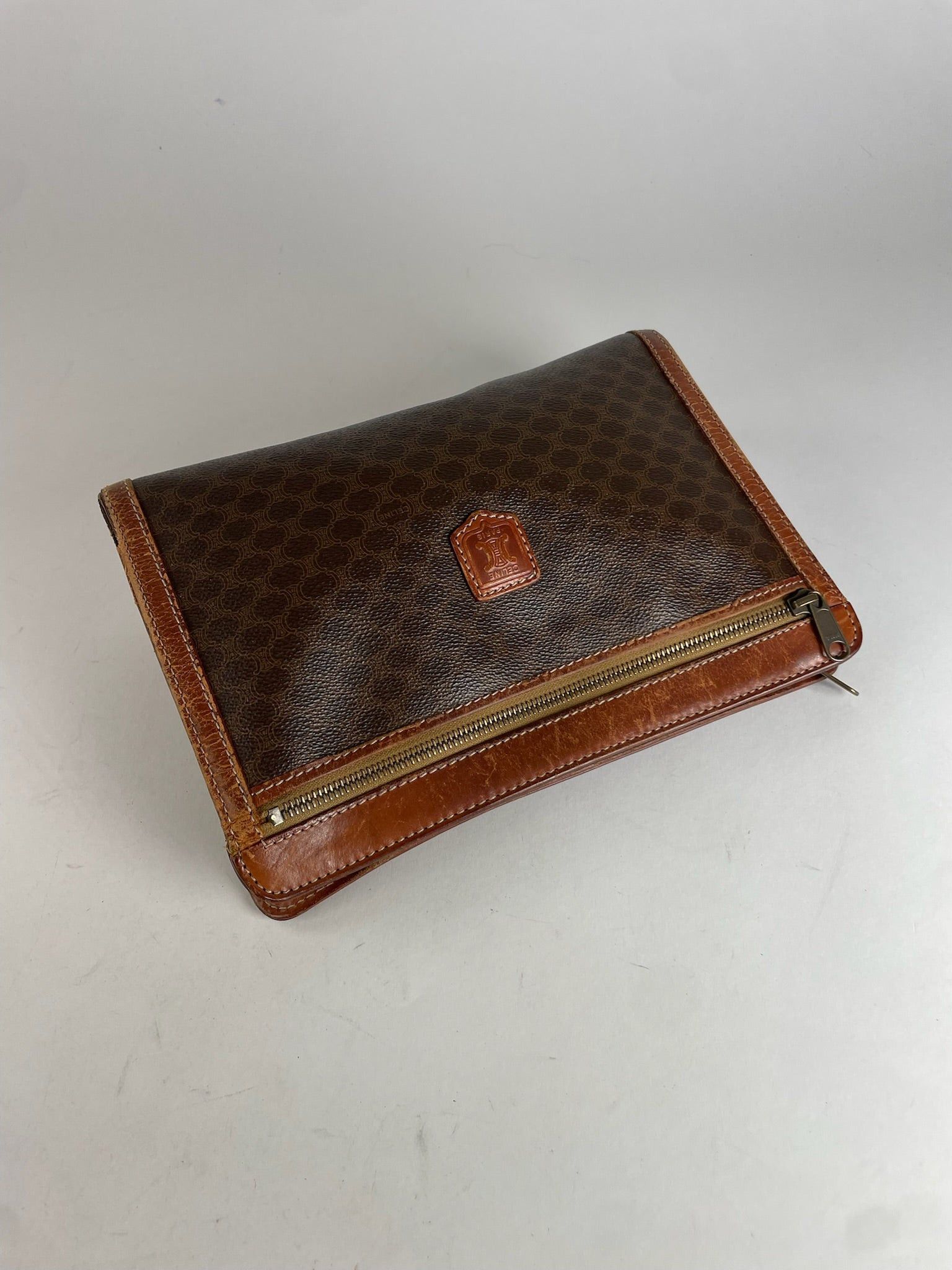 Celine Vintage Paris Triomphe Monogram Leather Clutch Brown Size ONE SIZE - 6 Thumbnail