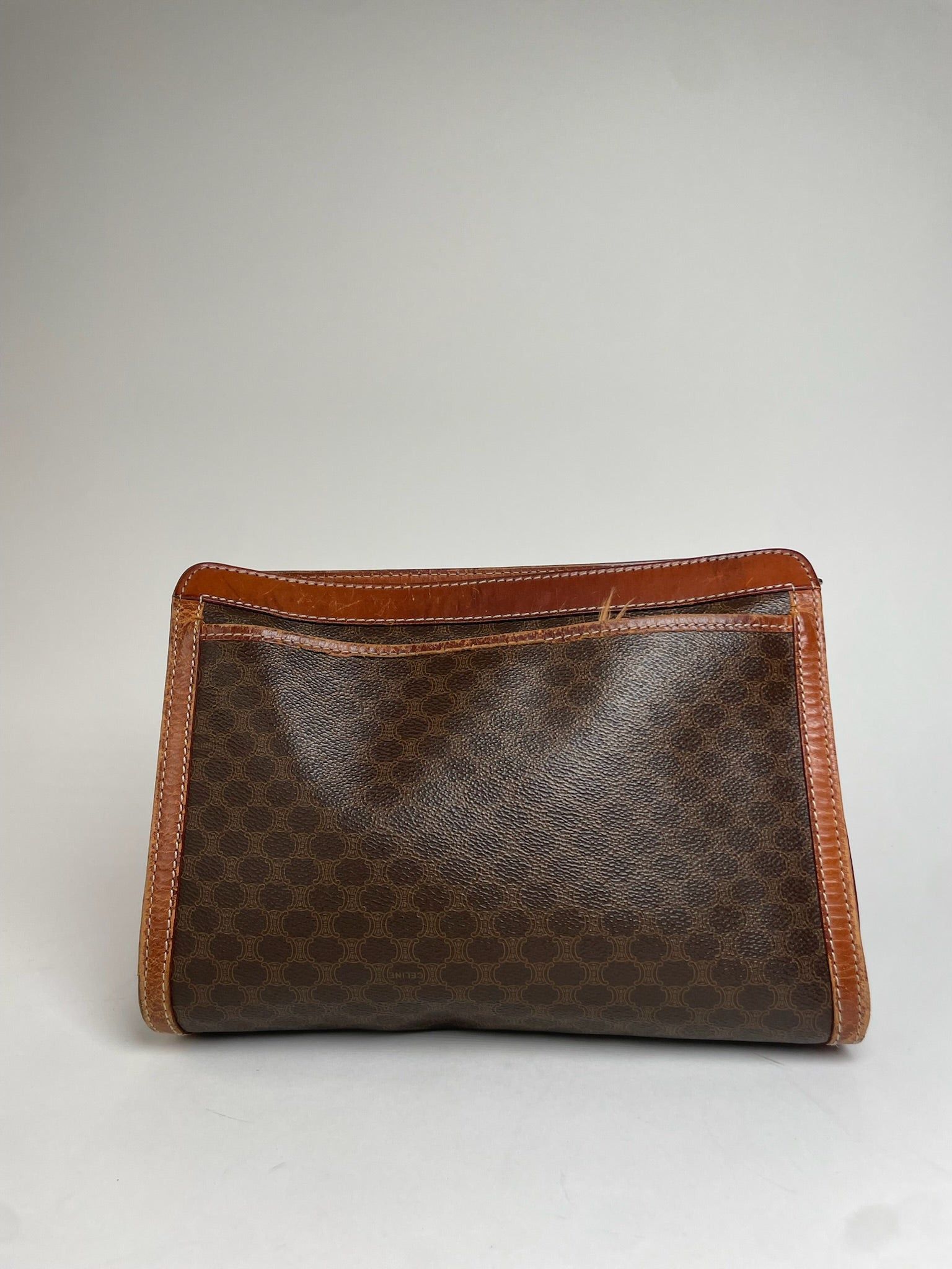 Celine Vintage Paris Triomphe Monogram Leather Clutch Brown Size ONE SIZE - 2 Thumbnail
