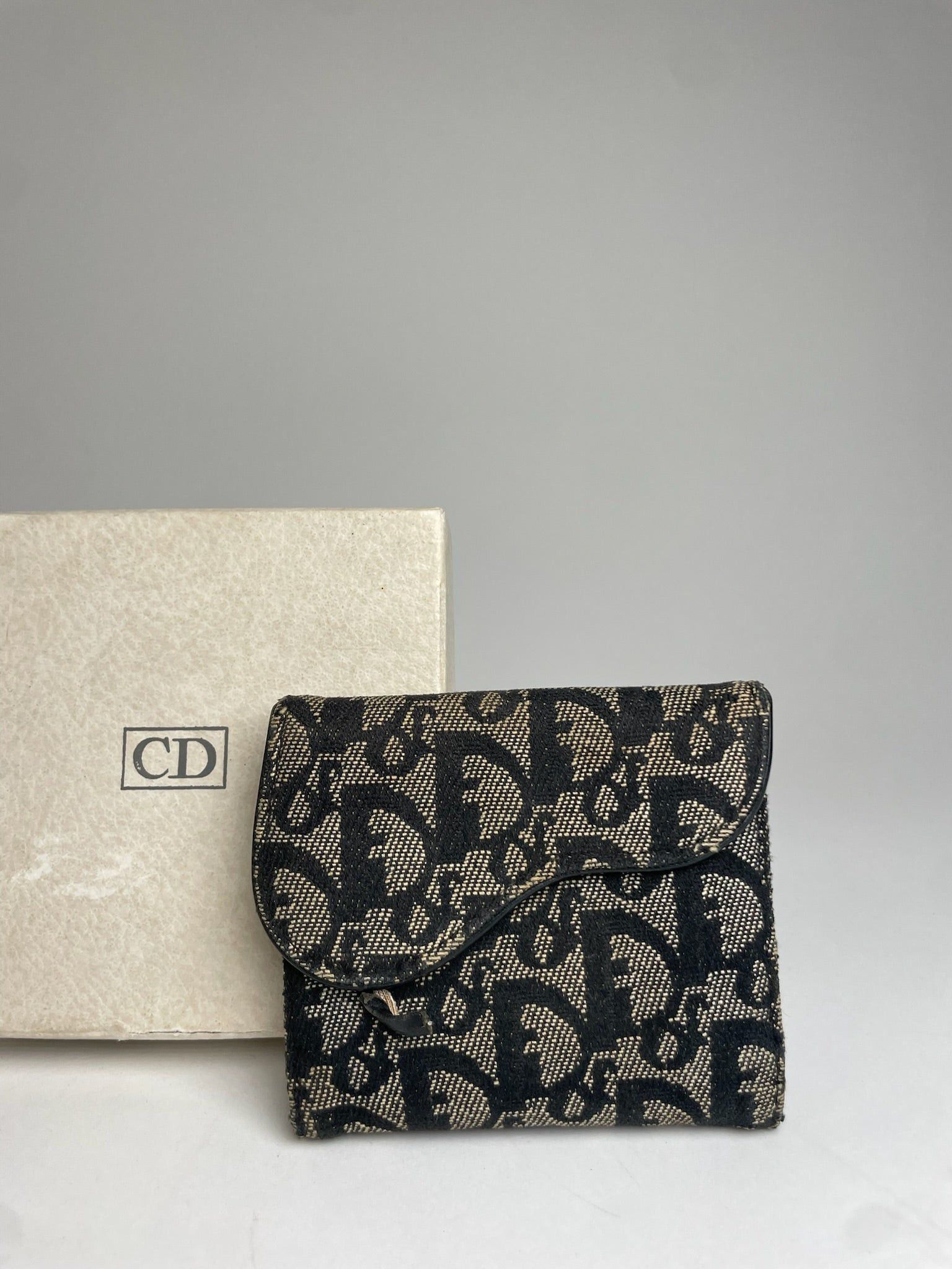 Dior Vintage Oblique Monogram Saddle Wallet Grey Black Size ONE SIZE - 6 Thumbnail