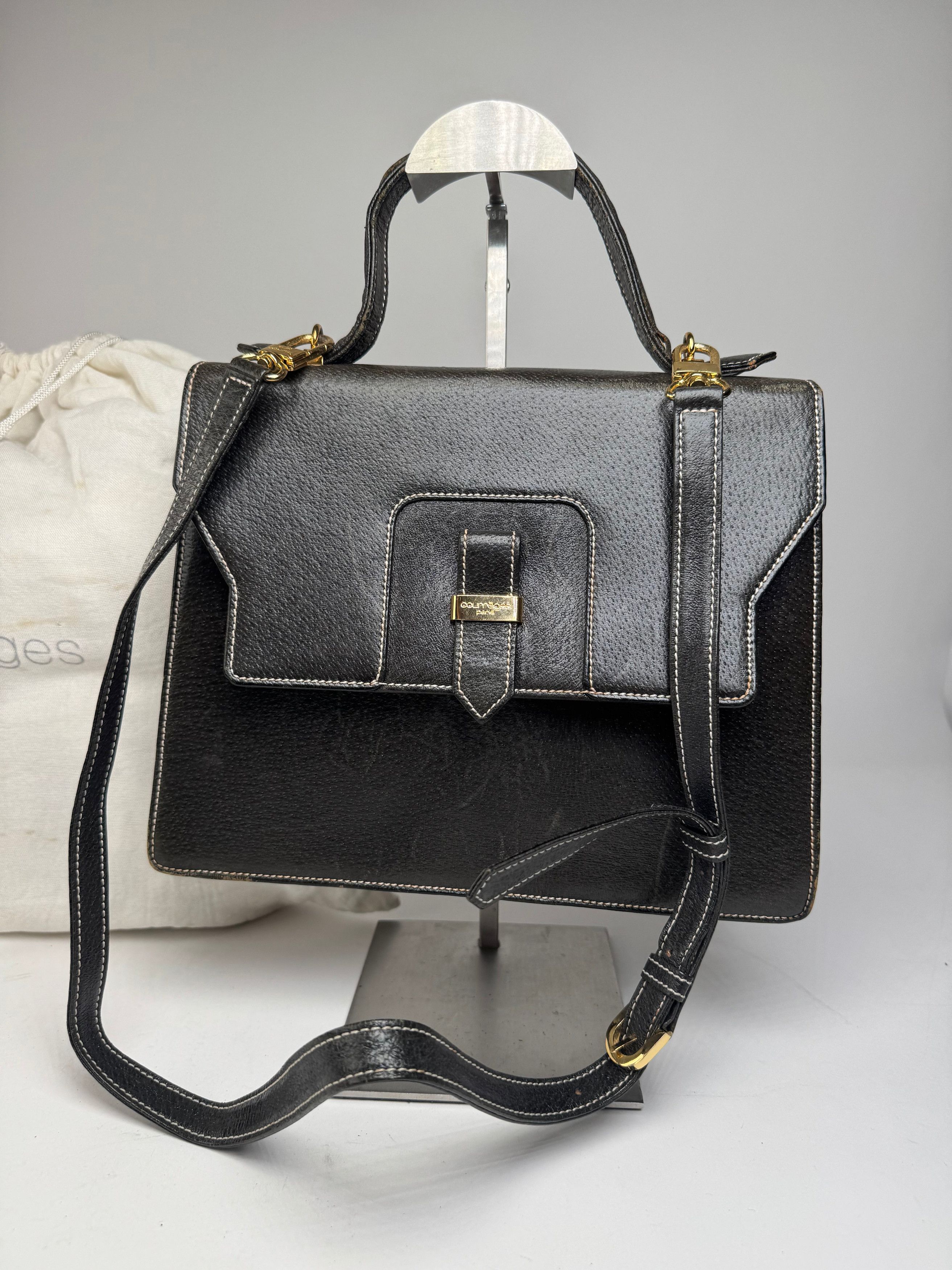 Courreges Vintage 2Way Leather Handbag Black Size ONE SIZE - 8 Thumbnail