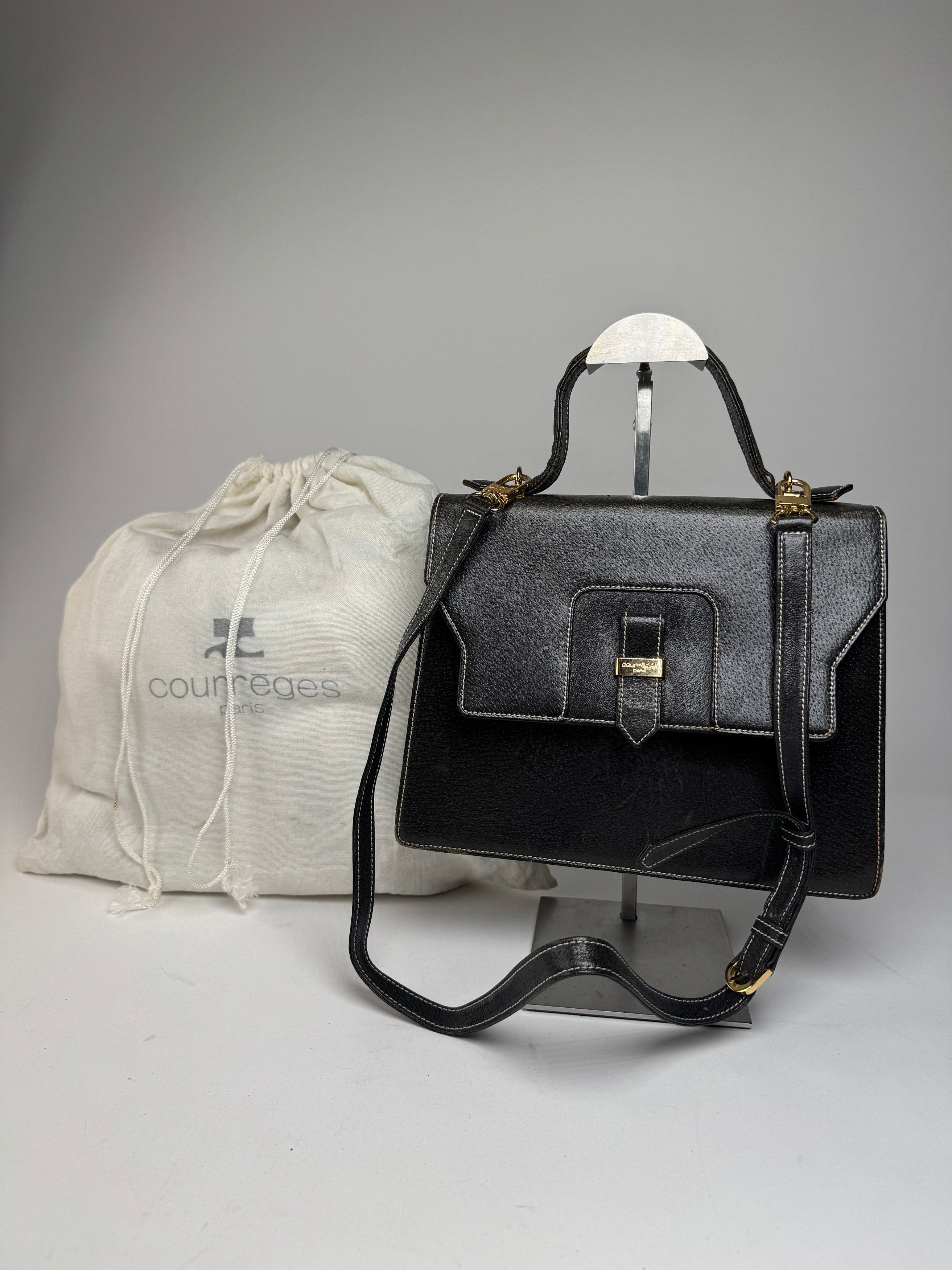 Courreges Vintage 2Way Leather Handbag Black Size ONE SIZE - 15 Thumbnail
