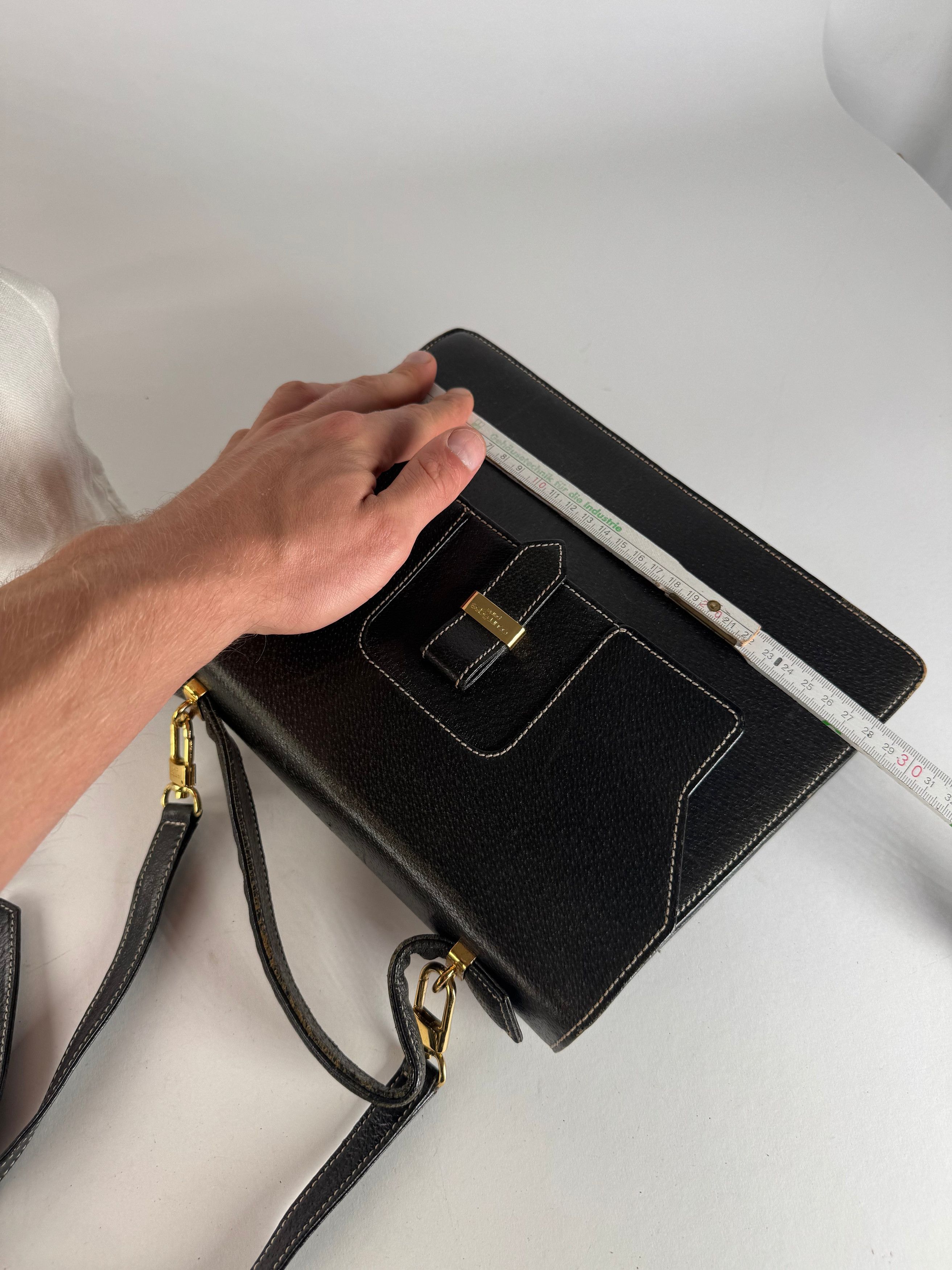 Courreges Vintage 2Way Leather Handbag Black Size ONE SIZE - 11 Thumbnail