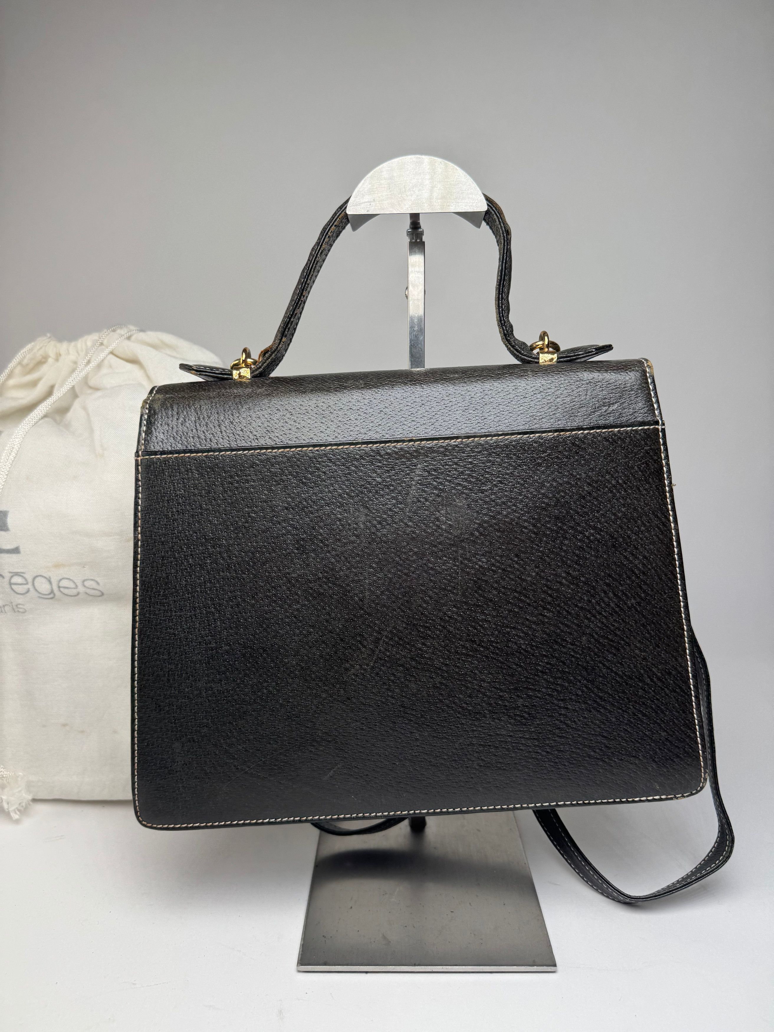Courreges Vintage 2Way Leather Handbag Black Size ONE SIZE - 10 Thumbnail