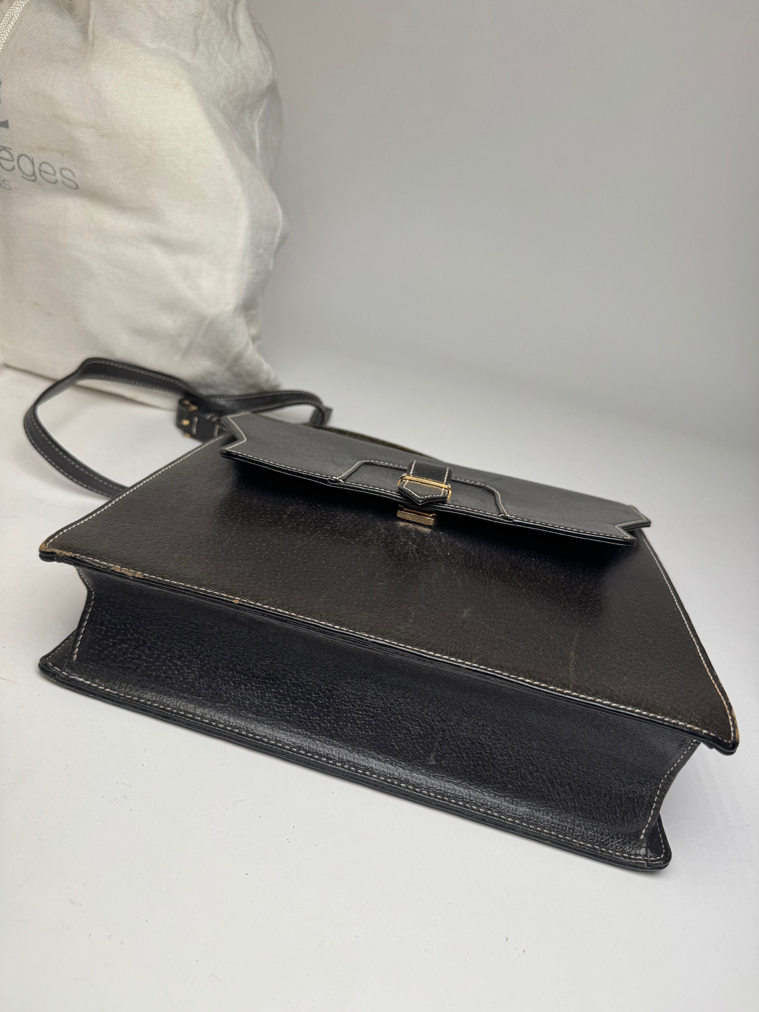 Courreges Vintage 2Way Leather Handbag Black Size ONE SIZE - 14 Thumbnail