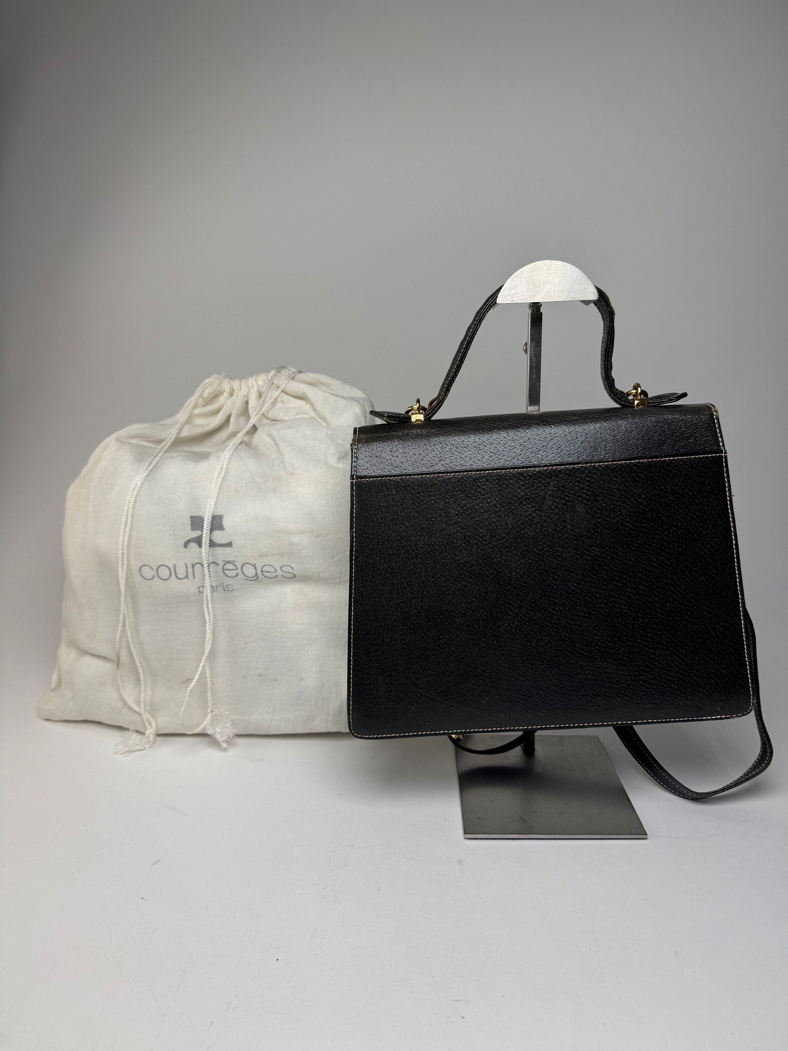 Courreges Vintage 2Way Leather Handbag Black Size ONE SIZE - 2 Thumbnail