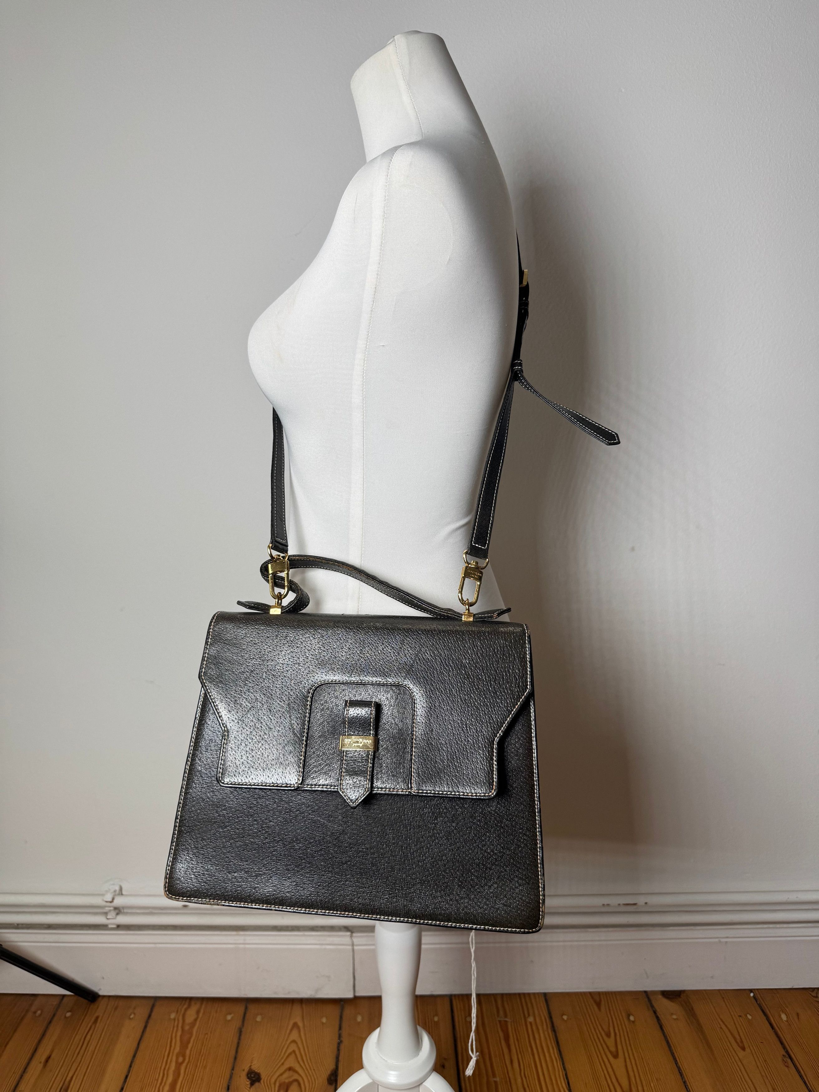Courreges Vintage 2Way Leather Handbag Black Size ONE SIZE - 4 Thumbnail
