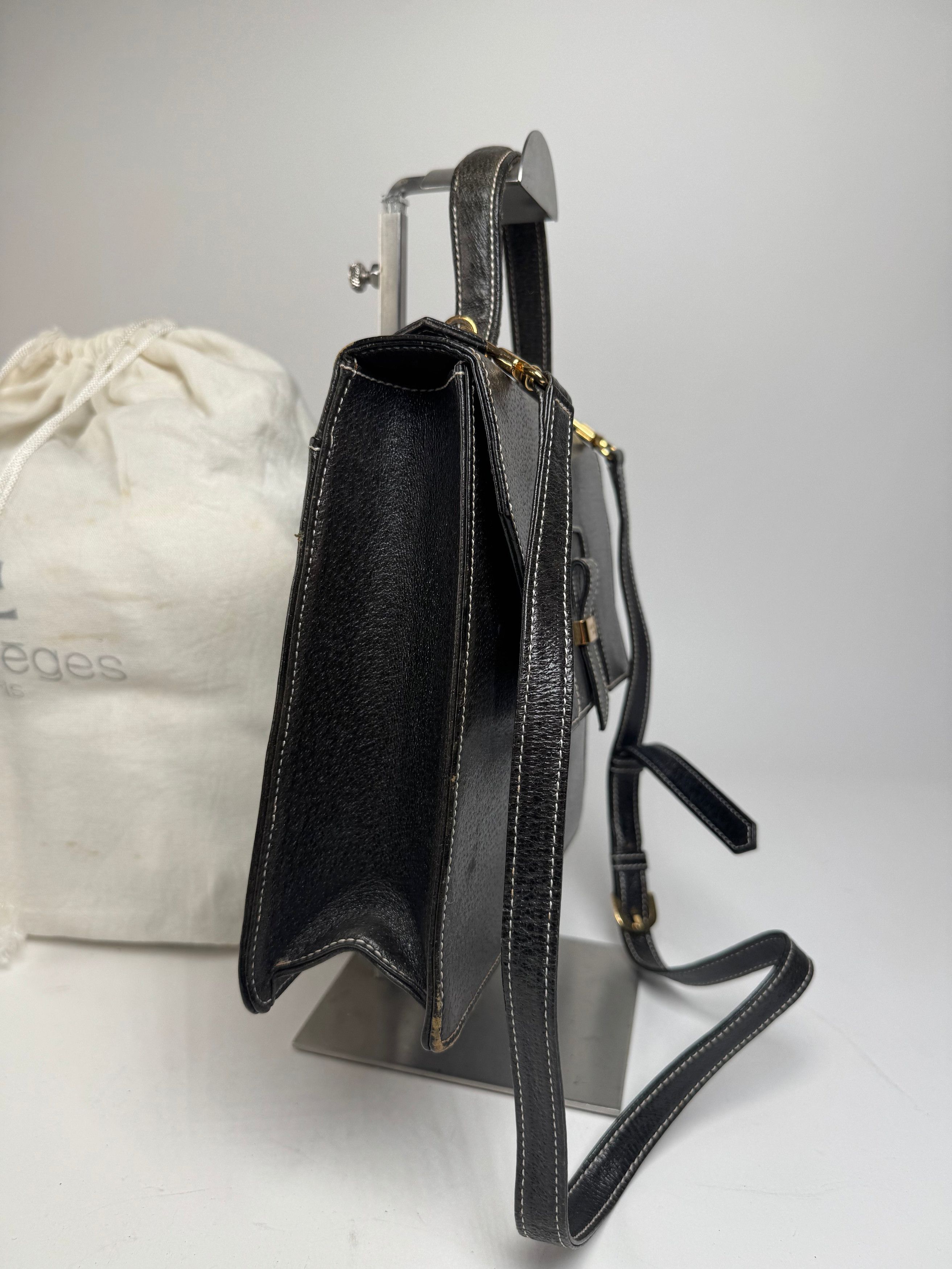 Courreges Vintage 2Way Leather Handbag Black Size ONE SIZE - 7 Thumbnail