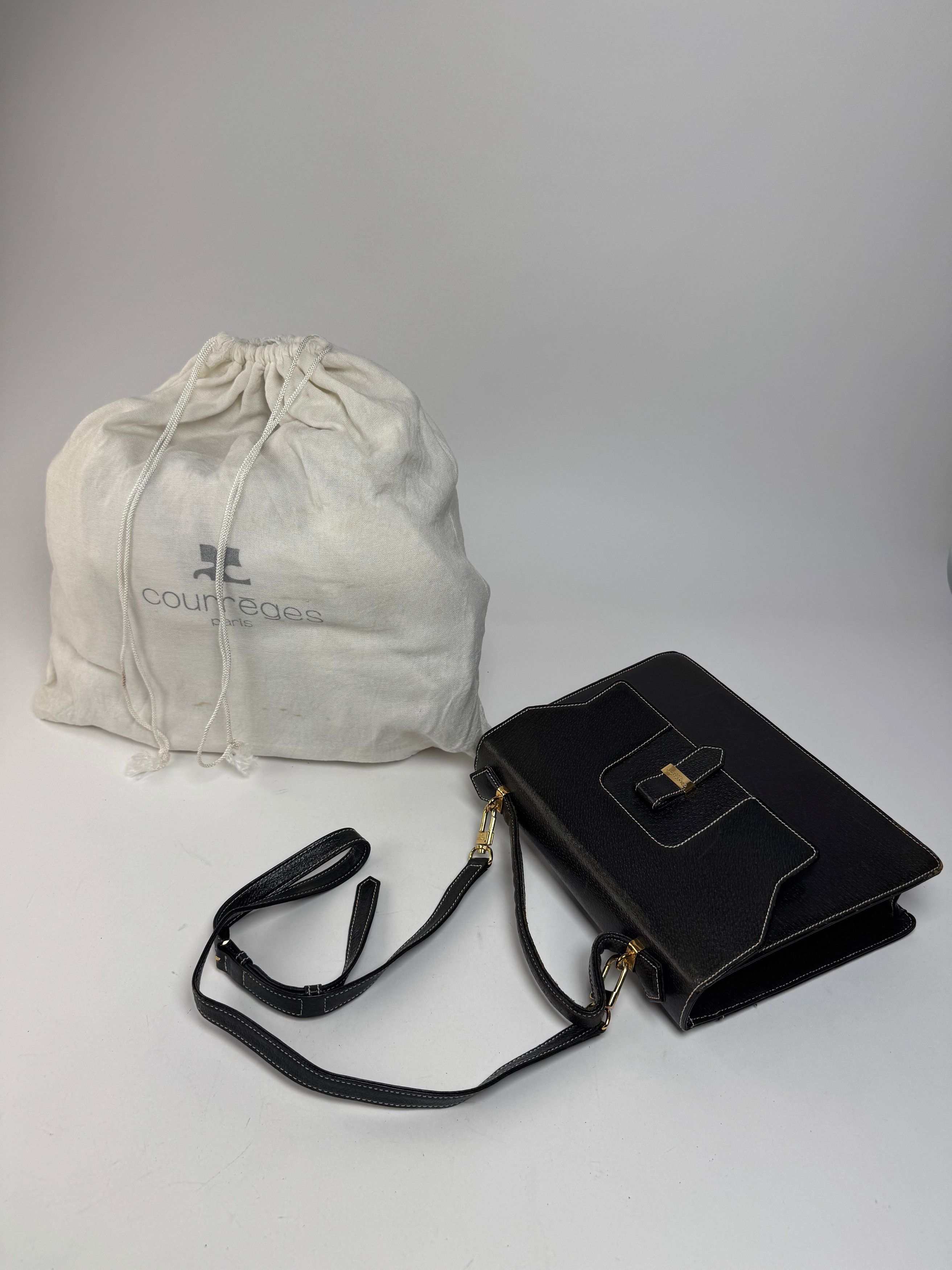 Courreges Vintage 2Way Leather Handbag Black Size ONE SIZE - 13 Thumbnail