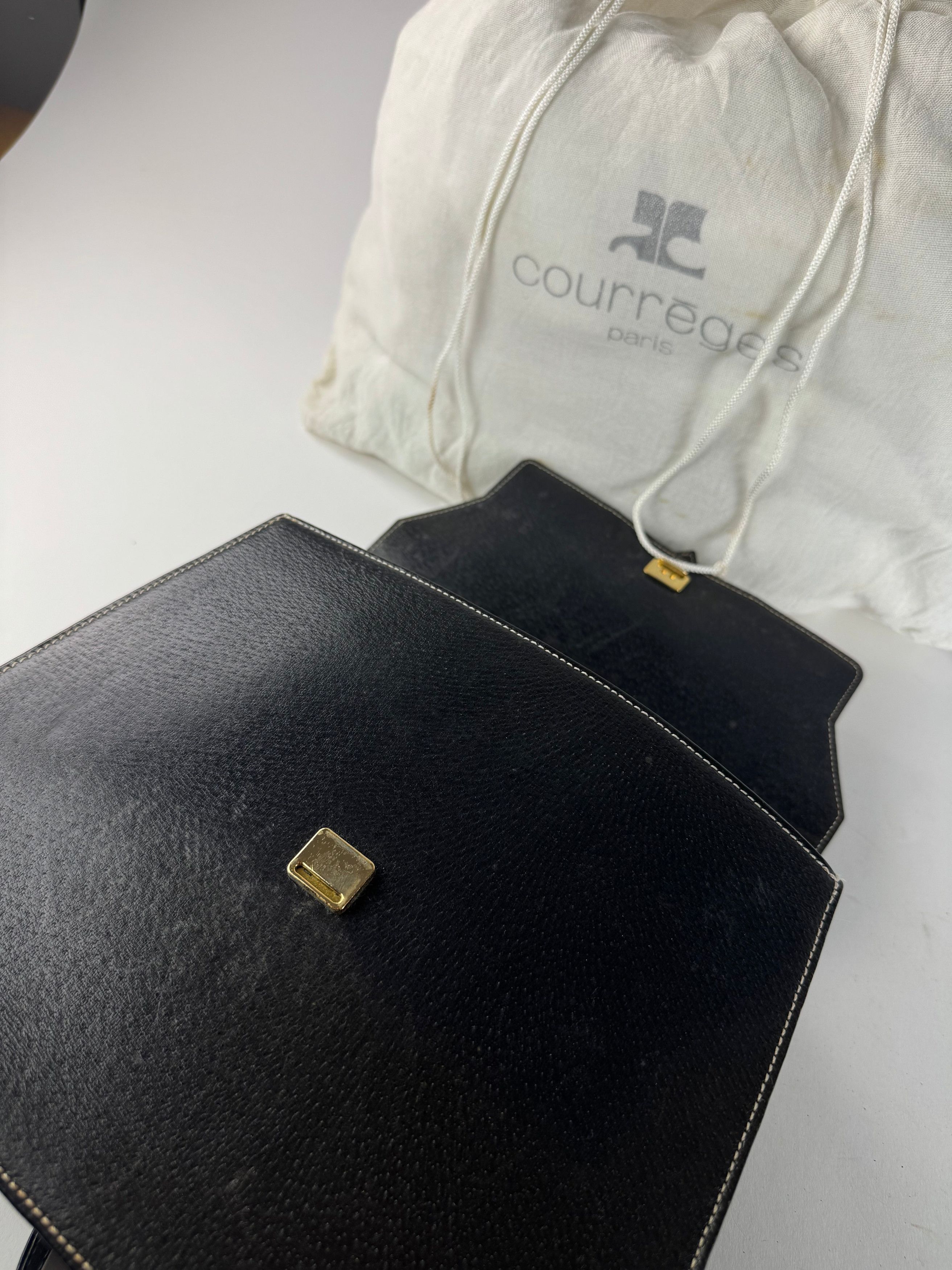 Courreges Vintage 2Way Leather Handbag Black Size ONE SIZE - 6 Thumbnail