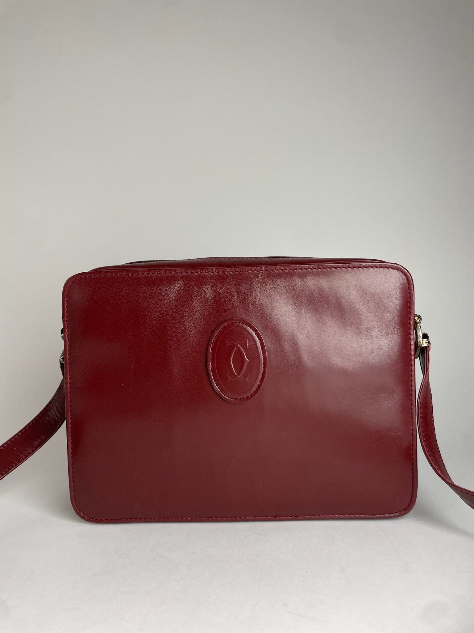 Cartier Vintage Leather Logo Shoulder Bag Burgundy Size ONE SIZE - 8 Thumbnail
