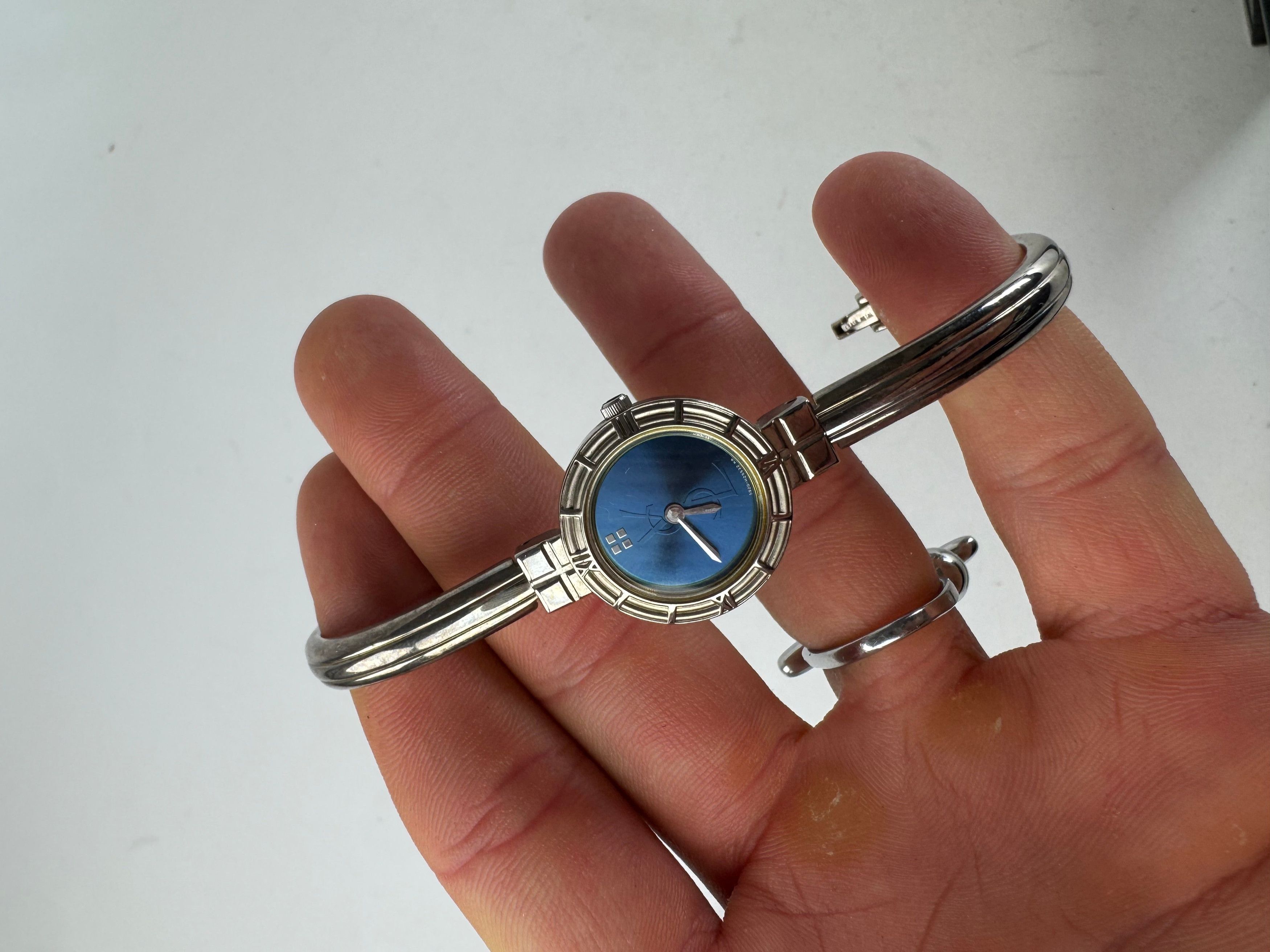 Other Vintage Yves Saint Laurent Quartz Steel Watch Silver Blue Size ONE SIZE - 4 Thumbnail