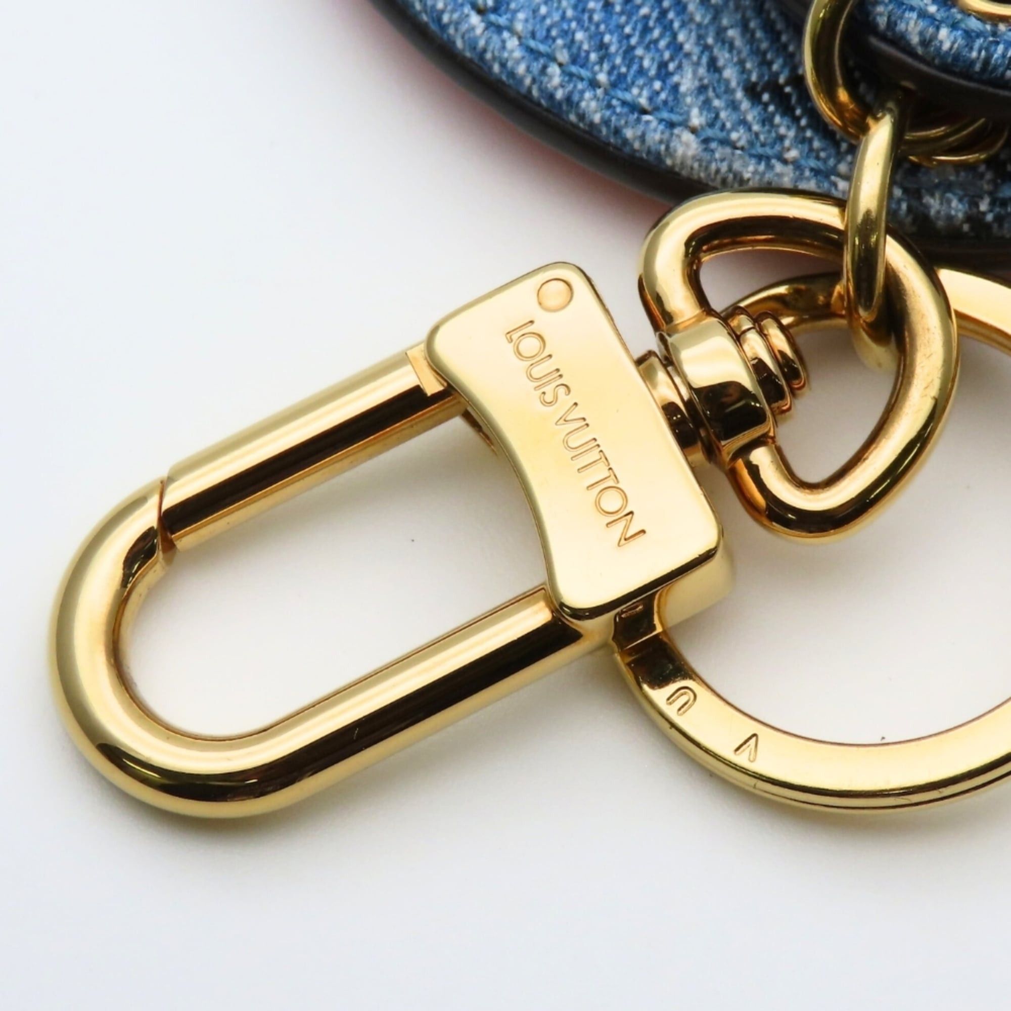 Louis Vuitton Louis Vuitton Porte Cles Keychain M69017 Monogram Denim Leather Blue Red Gold Keyring Women's LOUIS VUITTON Size ONE SIZE - 12 Thumbnail