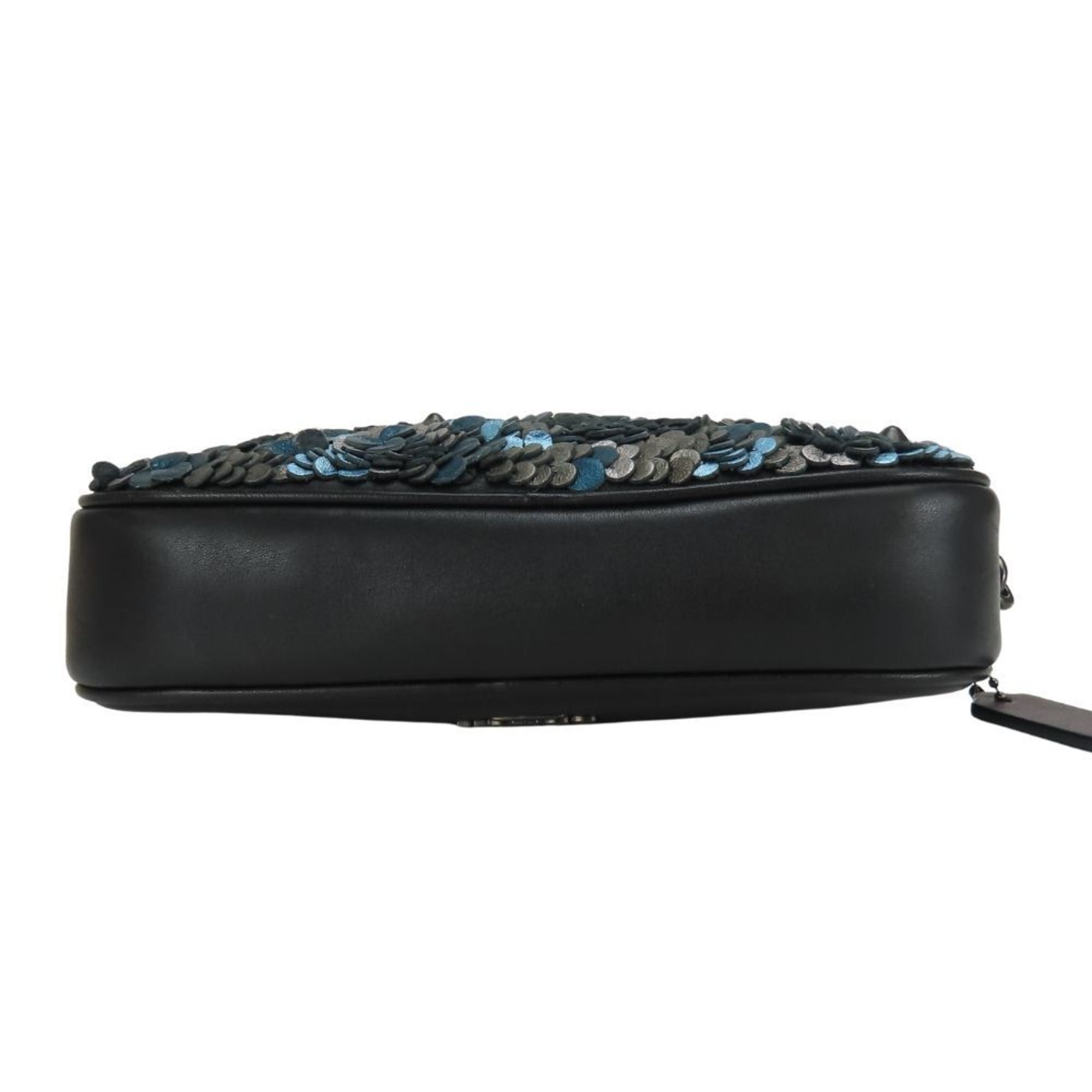 Coach Coach Shoulder Bag Pochette 31834 Leather Black Blue Silver Flower Motif Studs Women's COACH Size ONE SIZE - 5 Thumbnail