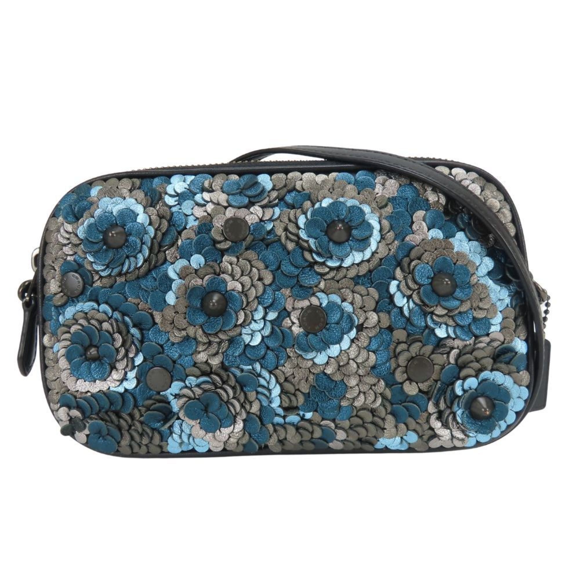 Coach Coach Shoulder Bag Pochette 31834 Leather Black Blue Silver Flower Motif Studs Women's COACH Size ONE SIZE - 2 Thumbnail